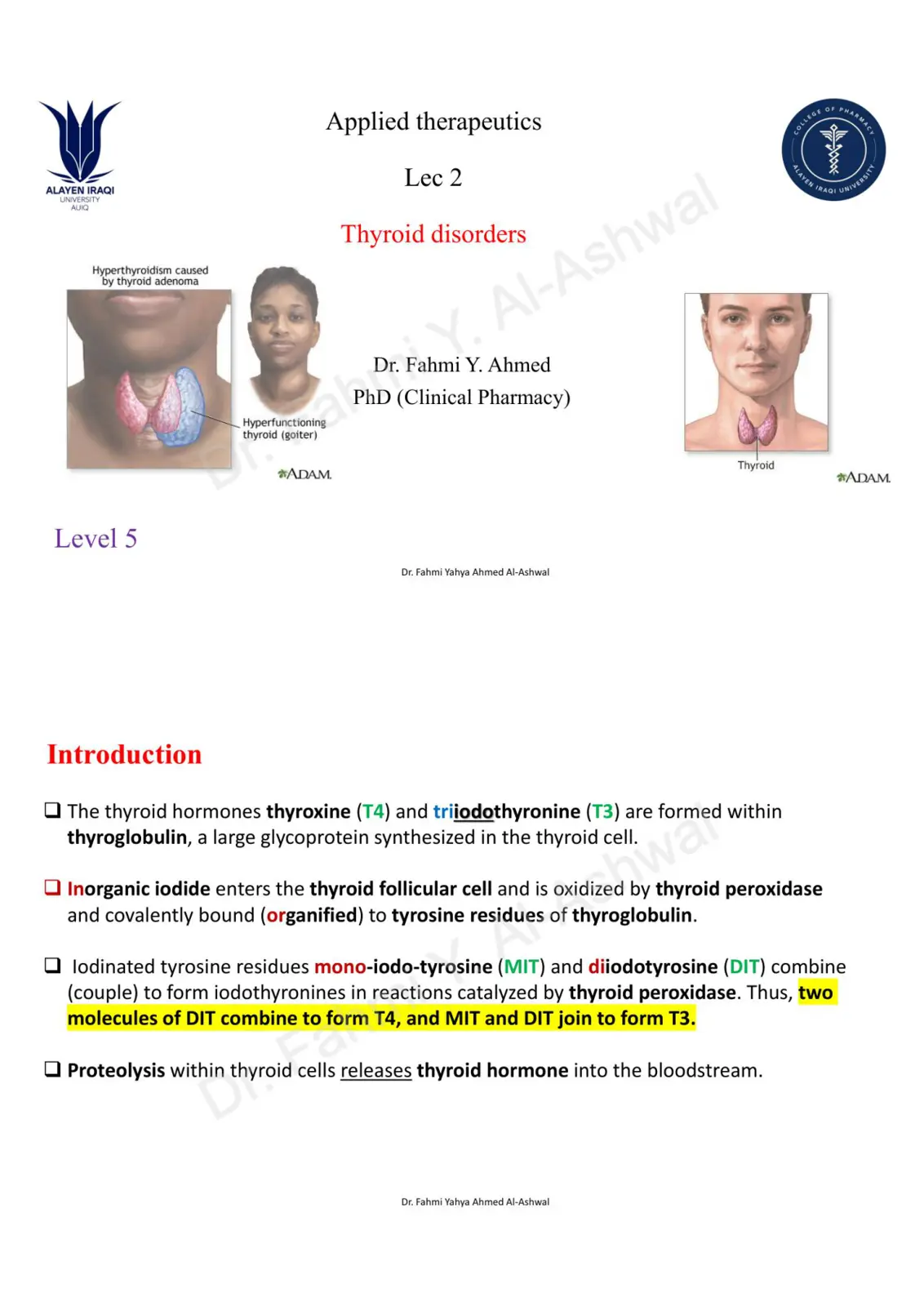 غلاف تقرير Hyperthyroidism – Applied Therapeutics Lec 2