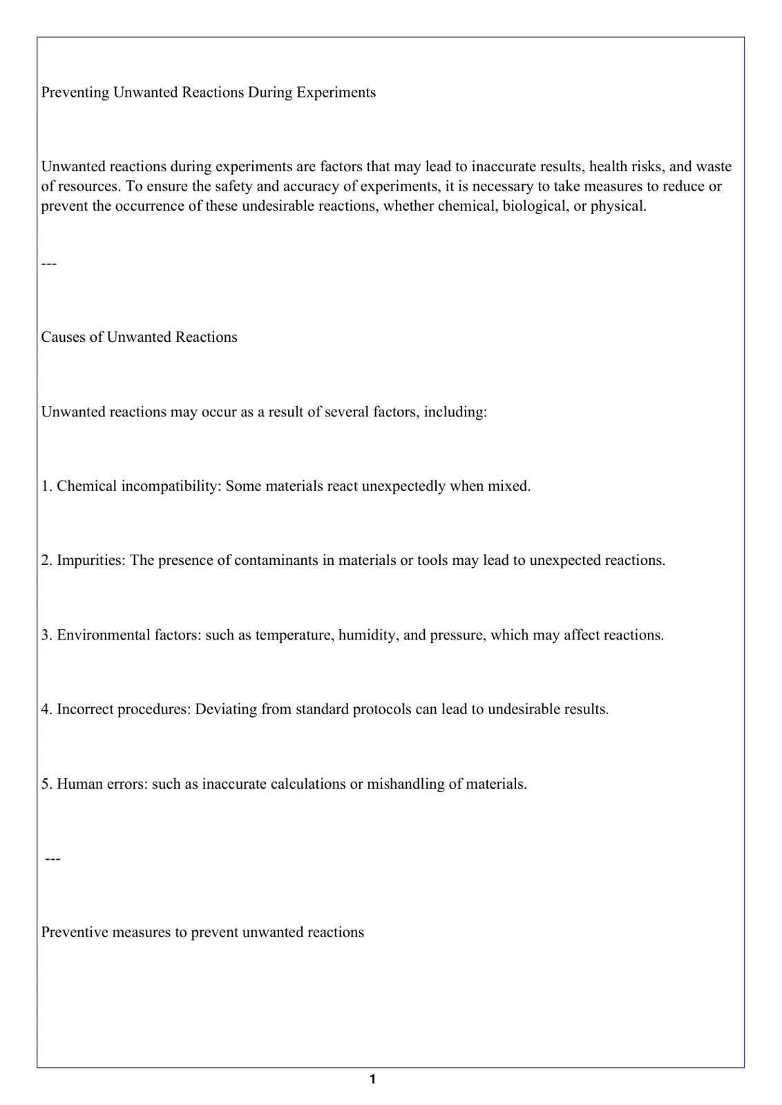 غلاف تقرير Preventing Unwanted Reactions During Experiments