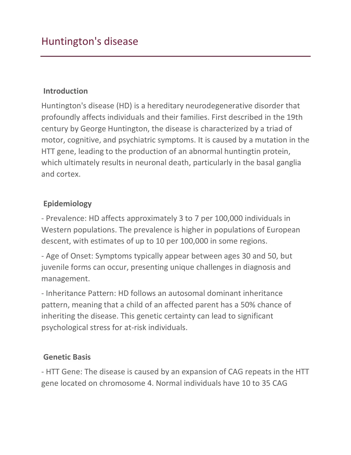 غلاف تقرير Huntington's Disease