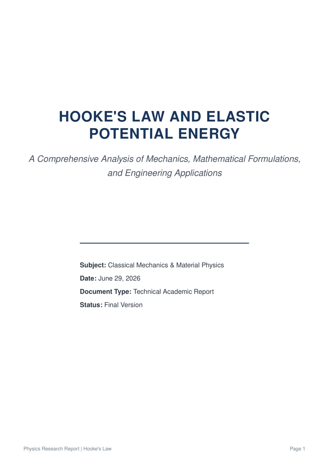 غلاف تقرير Hooke's Law and Elastic Potential Energy