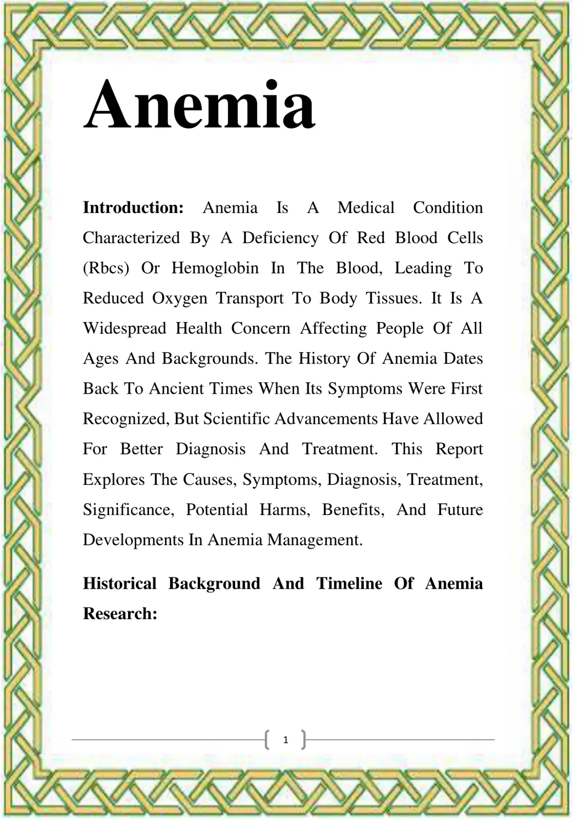 غلاف تقرير Anemia