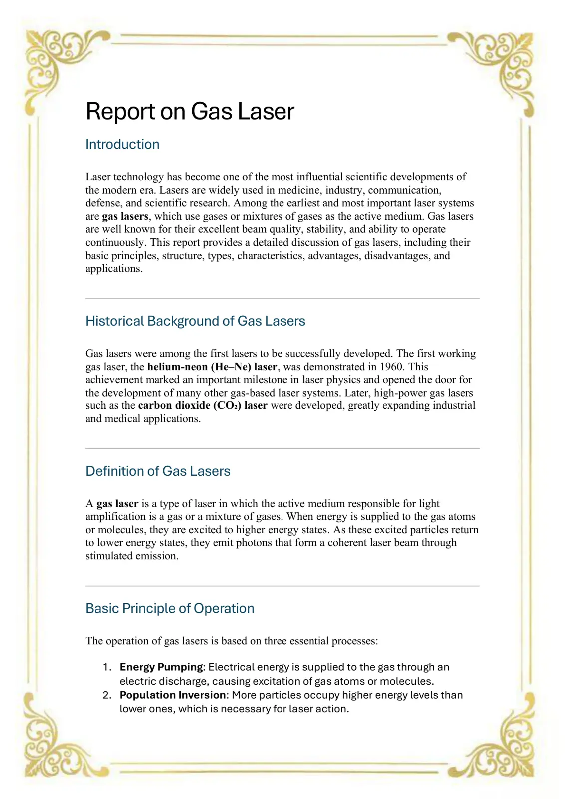 غلاف تقرير Report on Gas Laser