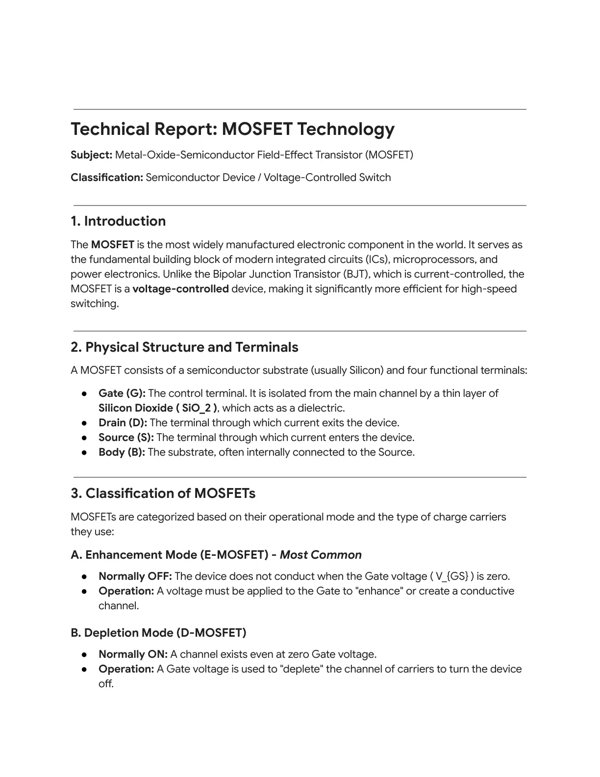غلاف تقرير Technical Report: MOSFET Technology