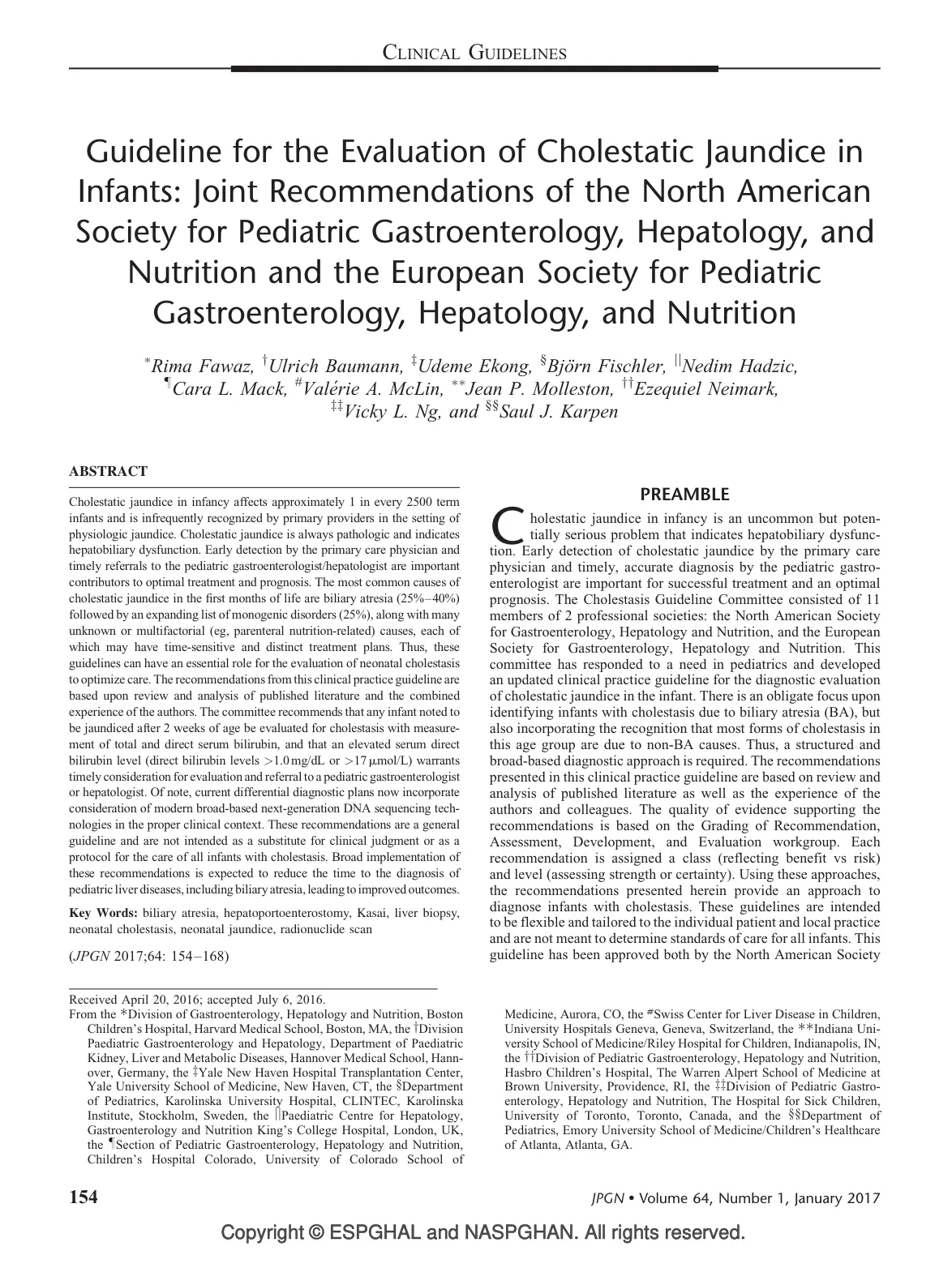 غلاف تقرير Guideline for the Evaluation of Cholestatic Jaundice in Infants