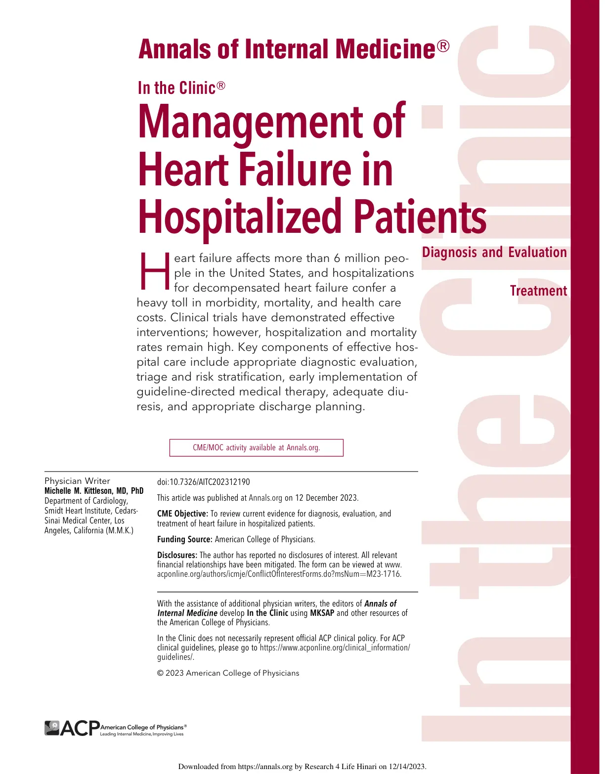 غلاف تقرير Annals of Internal Medicine: Management of Heart Failure in Hospitalized Patients