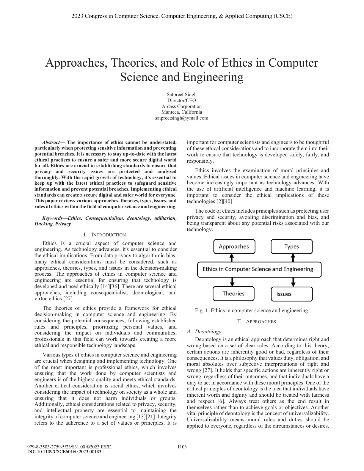 غلاف تقرير Approaches, Theories, and Role of Ethics in Computer Science and Engineering
