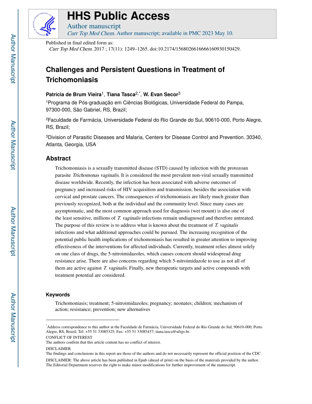 غلاف تقرير Challenges and Persistent Questions in Treatment of Trichomoniasis