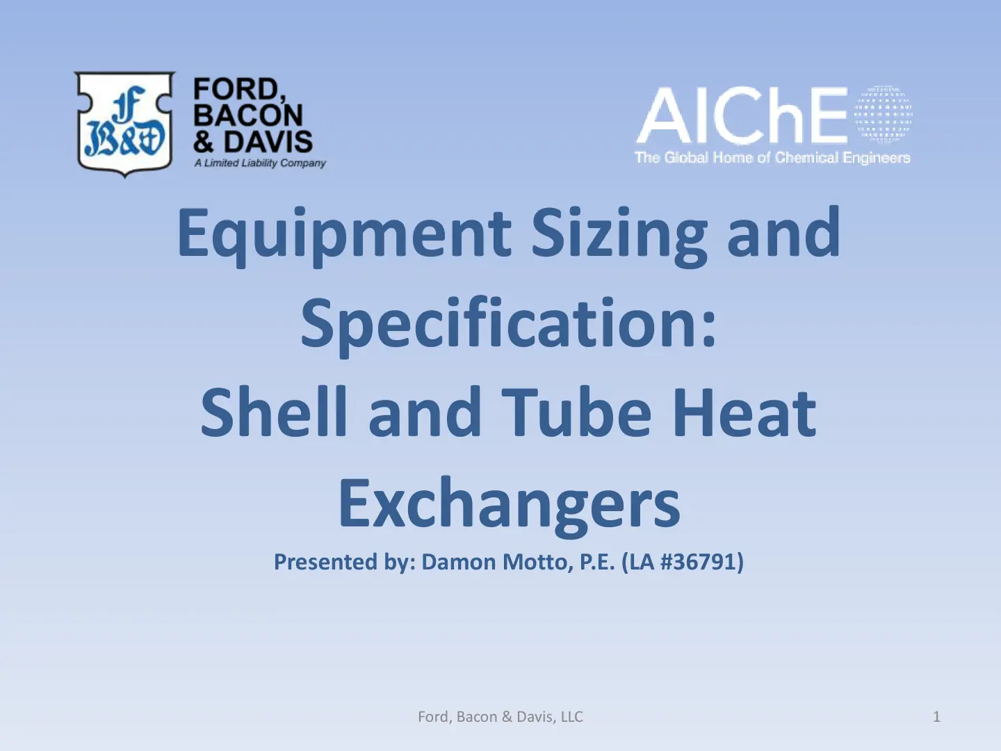 غلاف تقرير Equipment Sizing and Specification: Shell and Tube Heat Exchangers