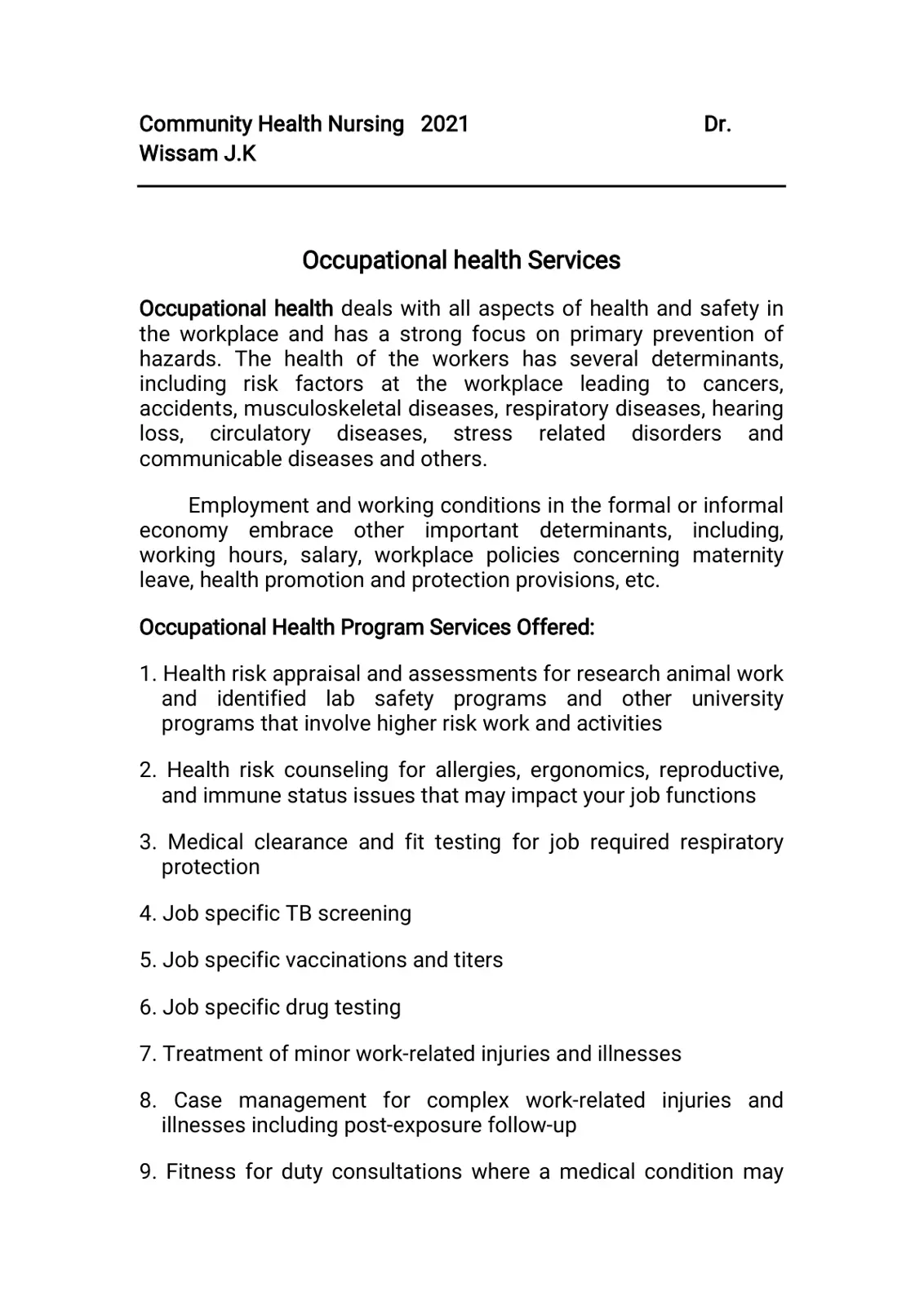 غلاف تقرير Occupational Health Services