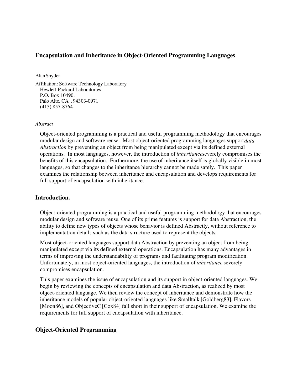غلاف تقرير Encapsulation and Inheritance in Object-Oriented Programming Languages