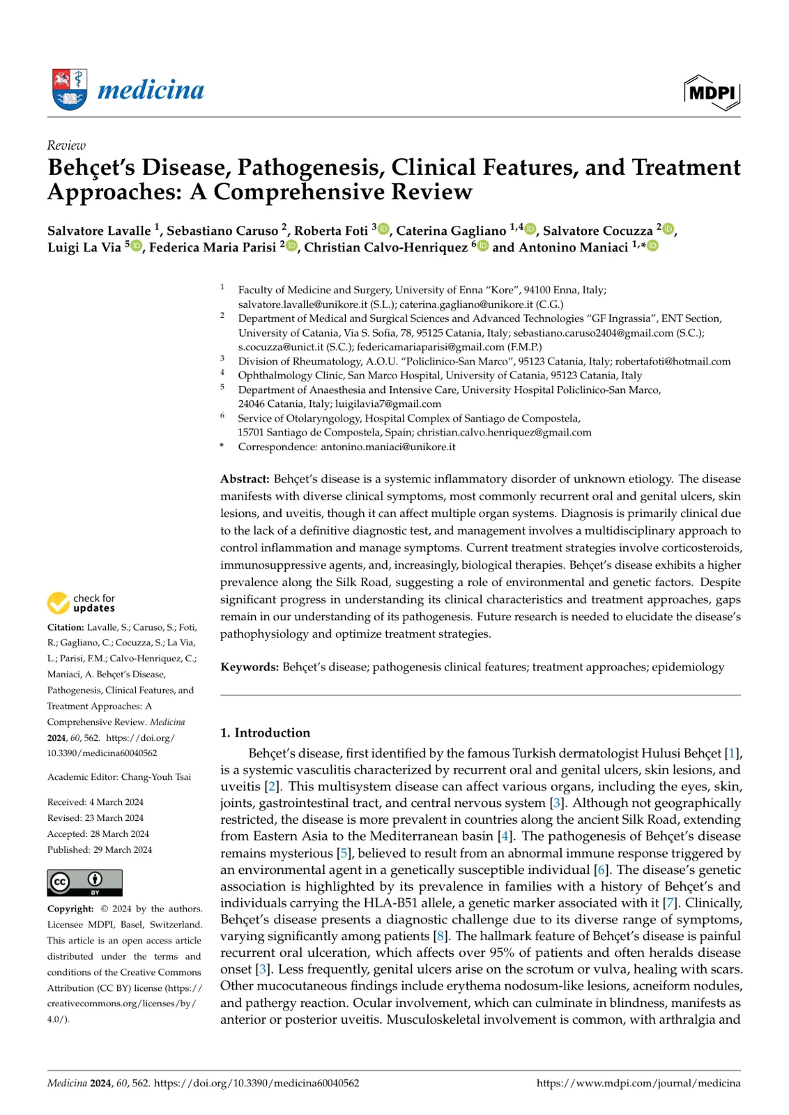 غلاف تقرير Behçet's Disease, Pathogenesis, Clinical Features, and Treatment Approaches: A Comprehensive Review