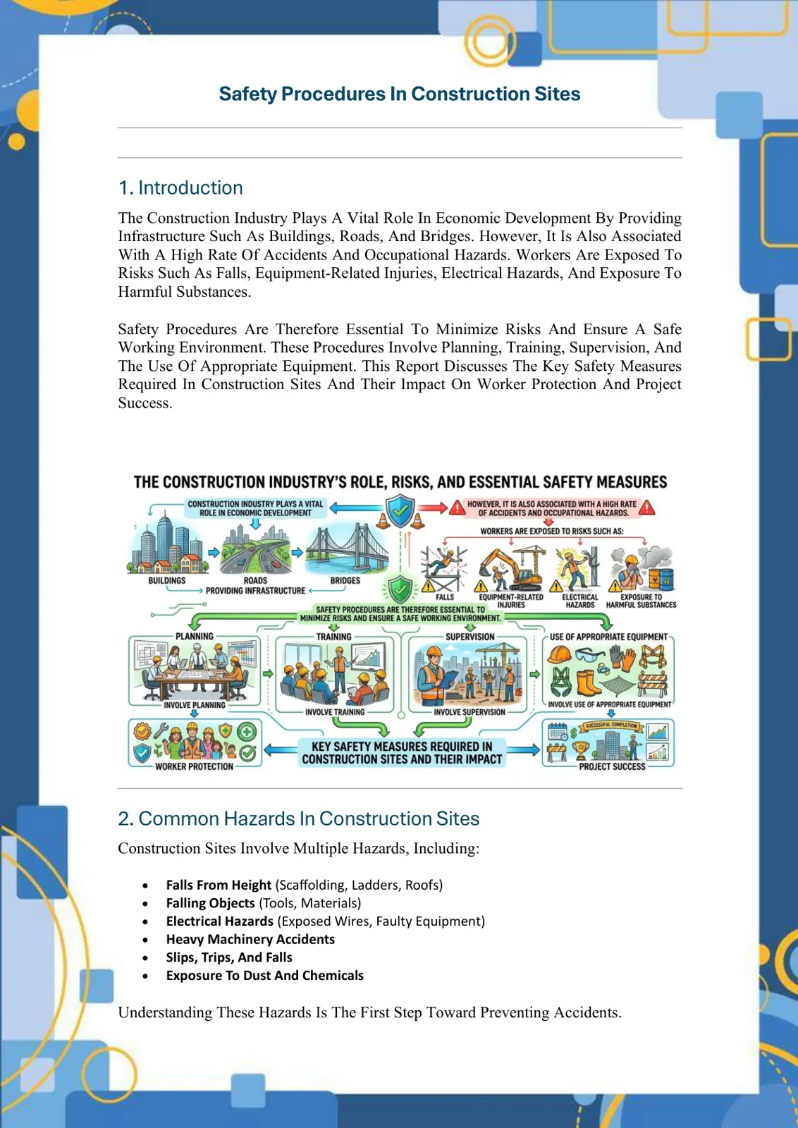 غلاف تقرير Safety Procedures In Construction Sites