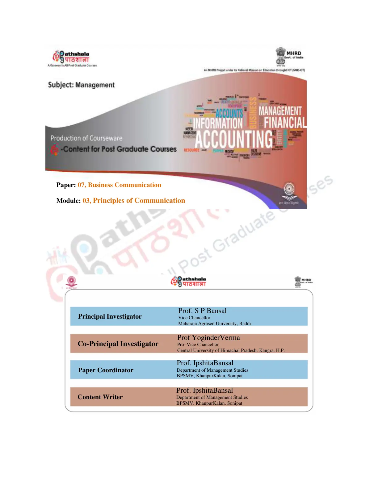 غلاف تقرير Business Communication - Paper 07, Module 03: Principles of Communication
