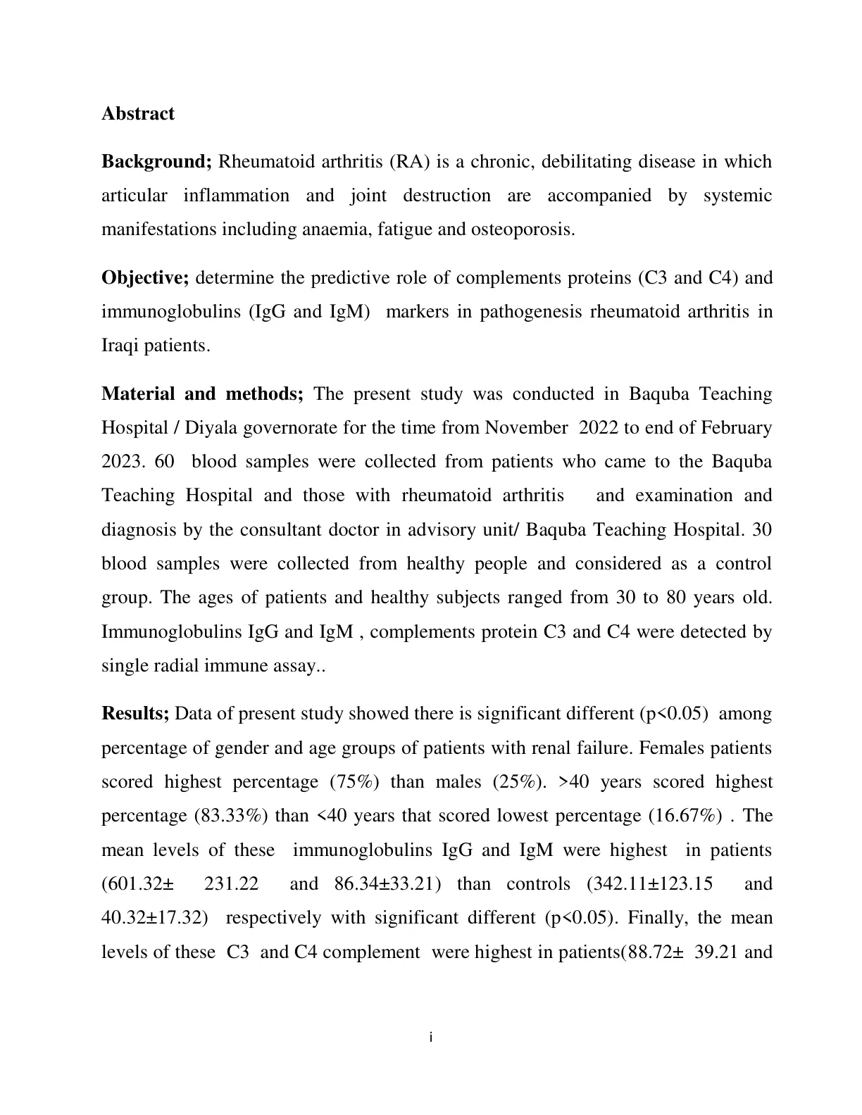 غلاف تقرير Predictive Role of Complement Proteins and Immunoglobulins in Rheumatoid Arthritis
