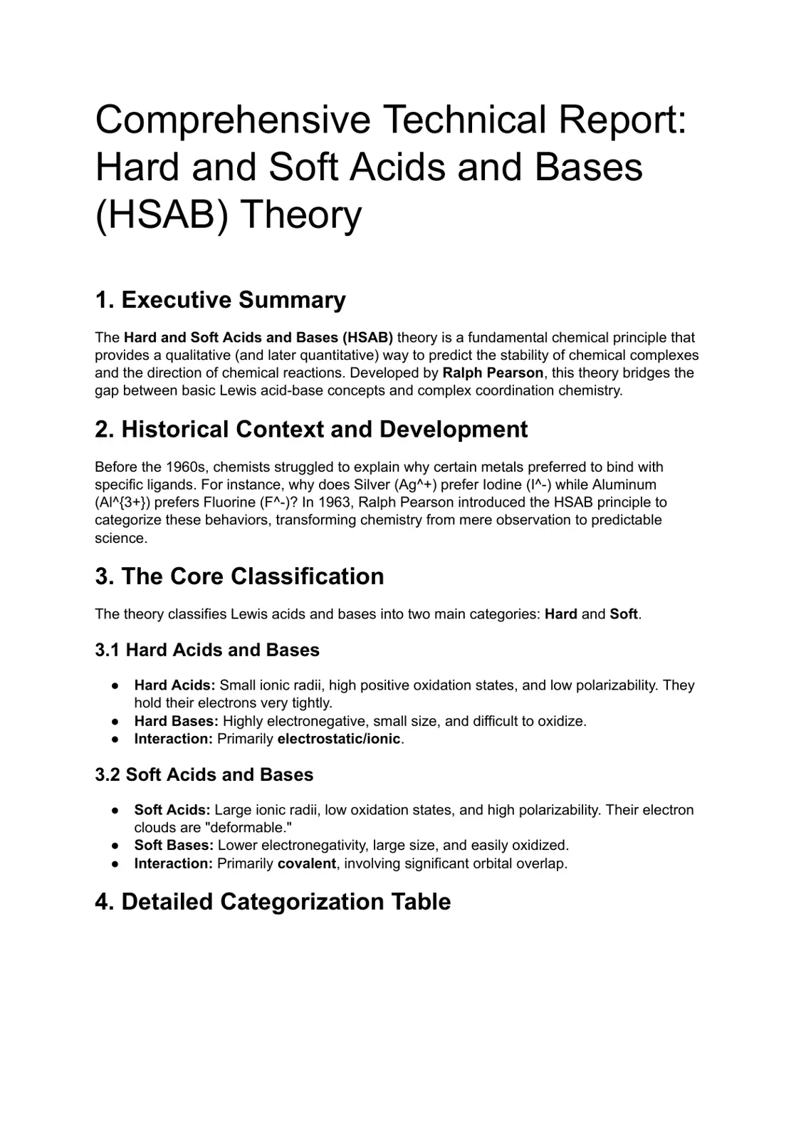 غلاف تقرير Comprehensive Technical Report: Hard and Soft Acids and Bases (HSAB) Theory