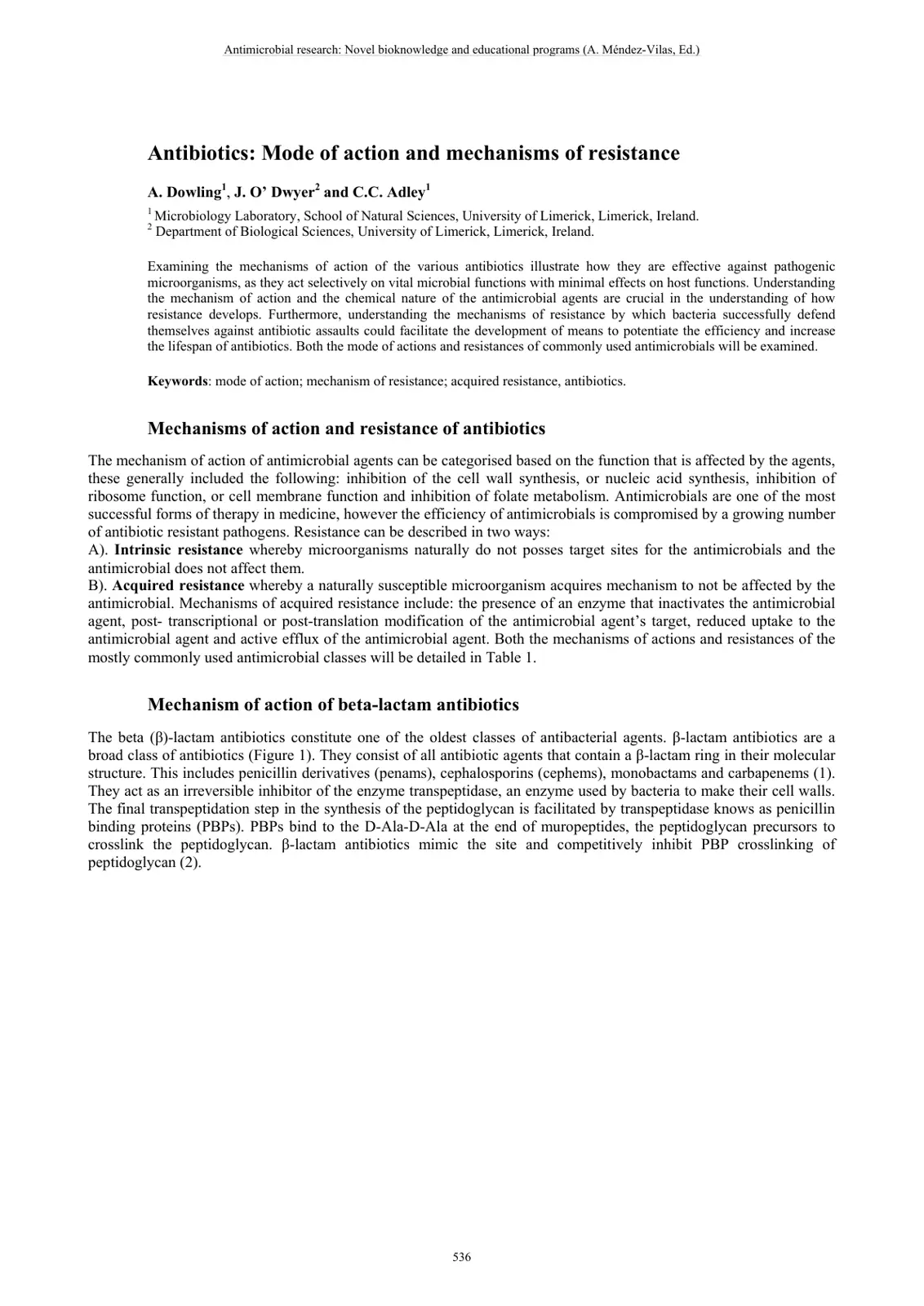 غلاف تقرير Antibiotics: Mode of action and mechanisms of resistance