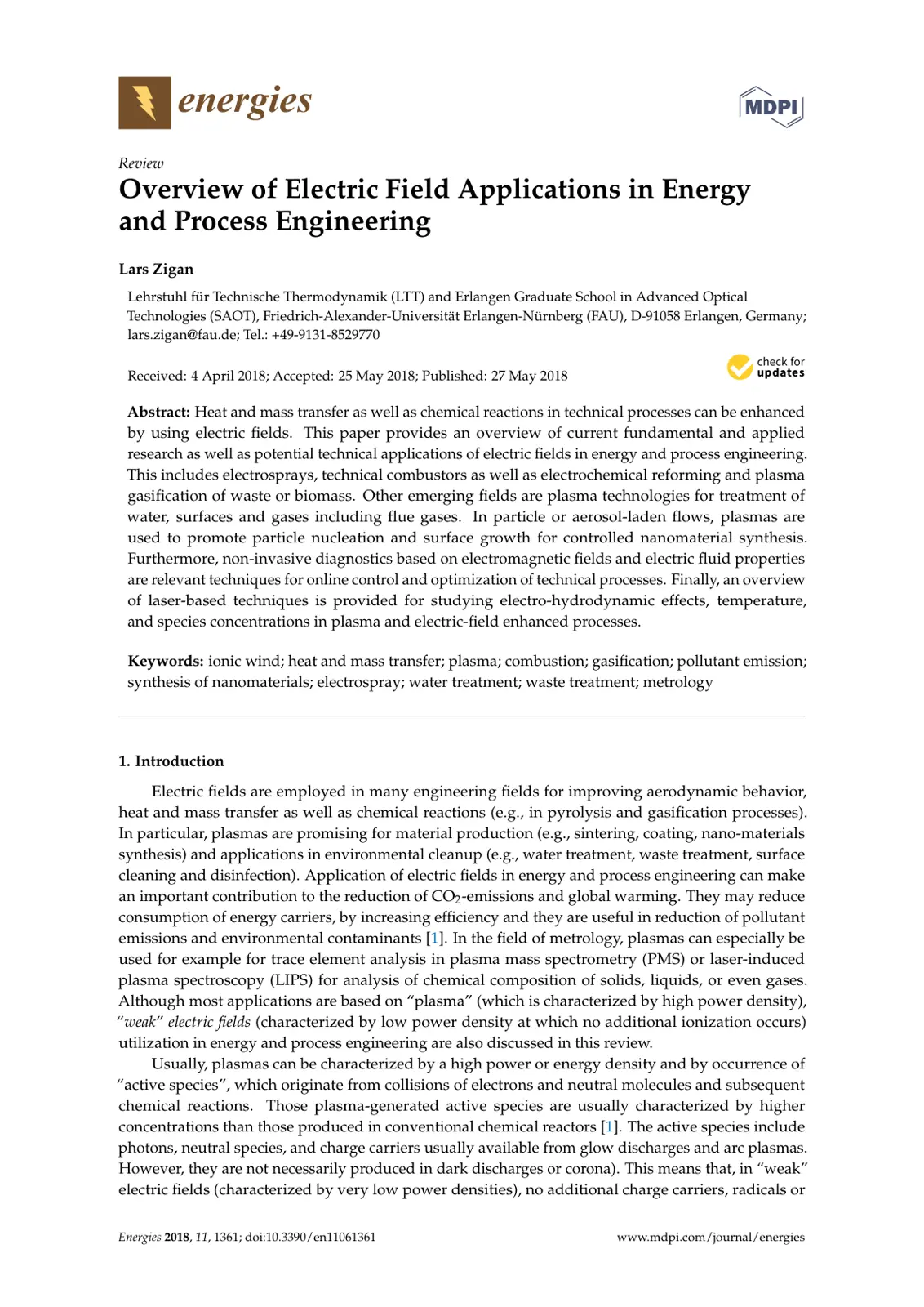 غلاف تقرير Overview of Electric Field Applications in Energy and Process Engineering