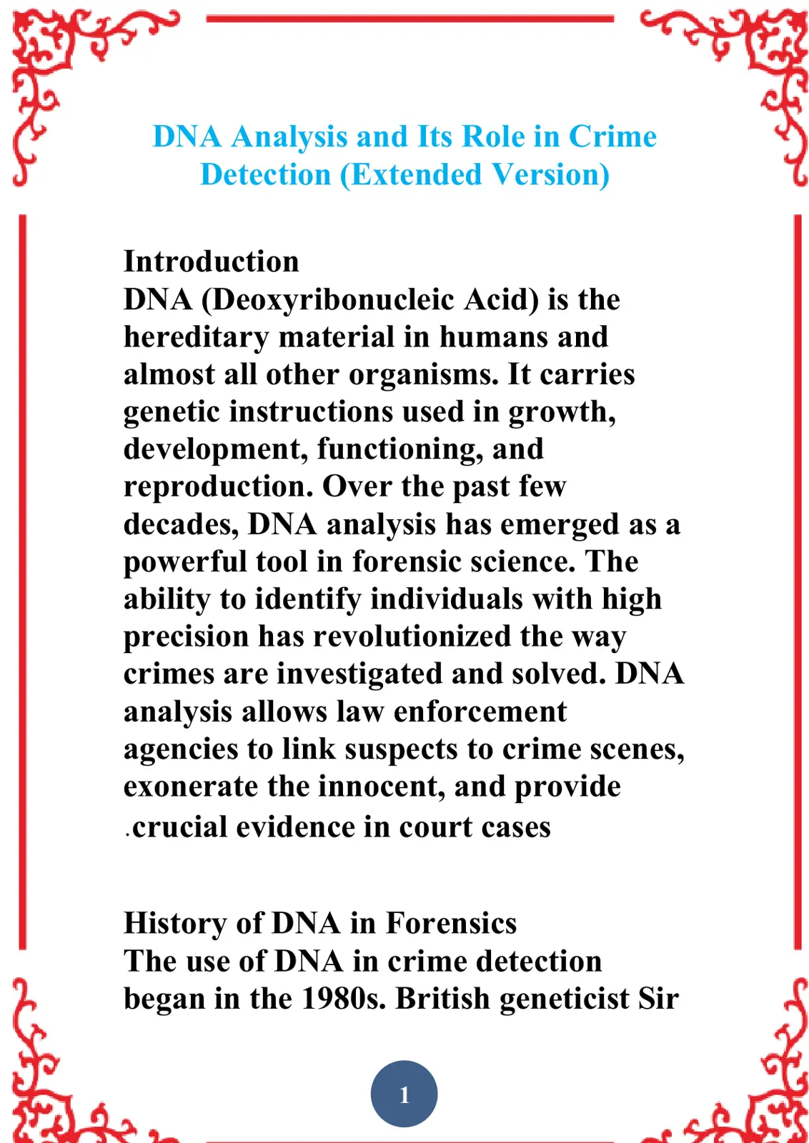 غلاف تقرير DNA Analysis and Its Role in Crime Detection (Extended Version)