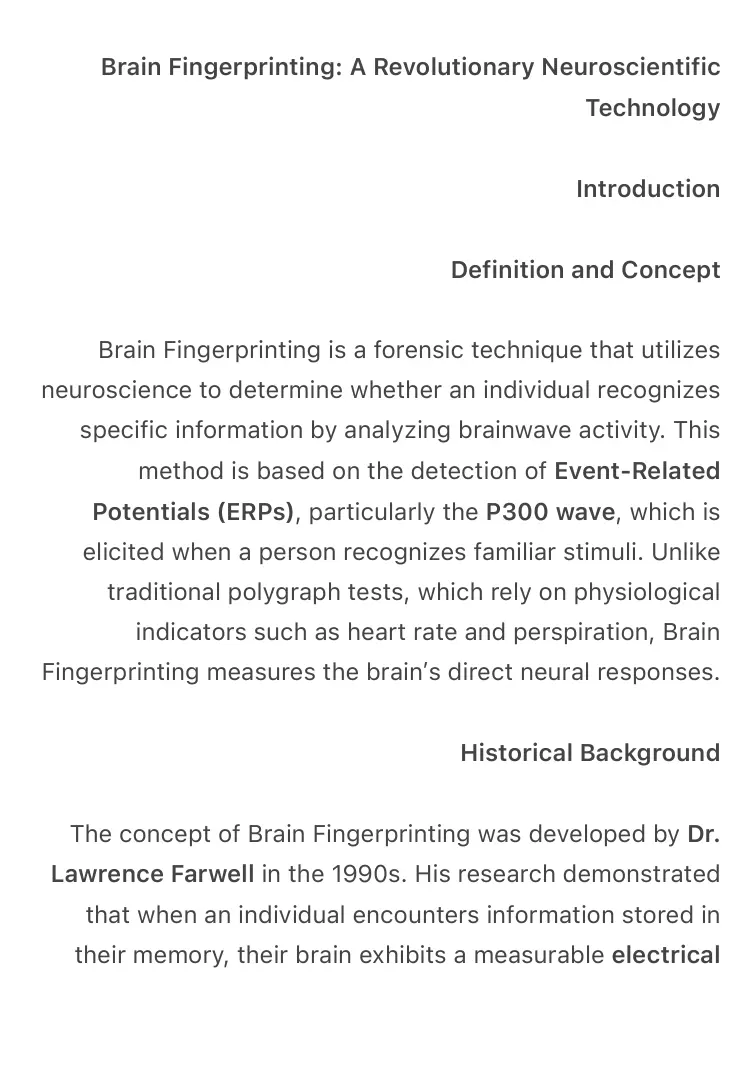 غلاف تقرير Brain Fingerprinting: A Revolutionary Neuroscientific Technology