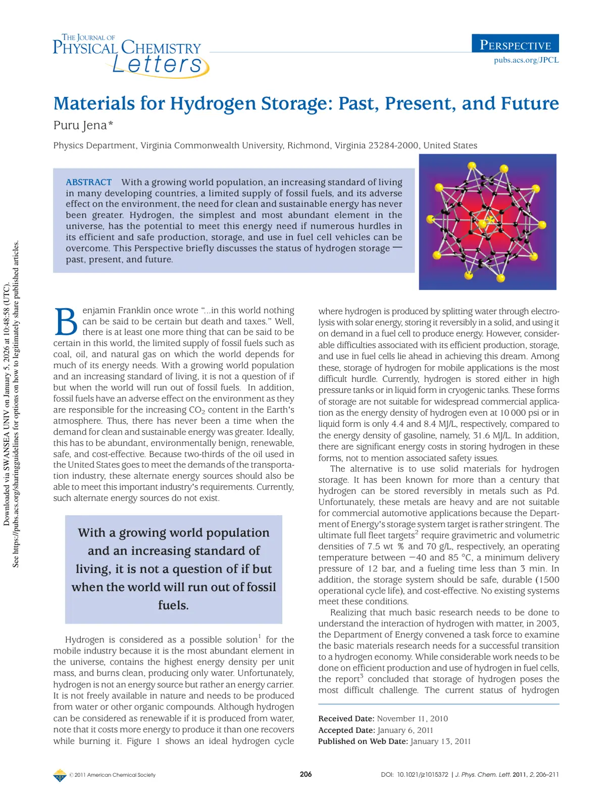 غلاف تقرير Materials for Hydrogen Storage: Past, Present, and Future