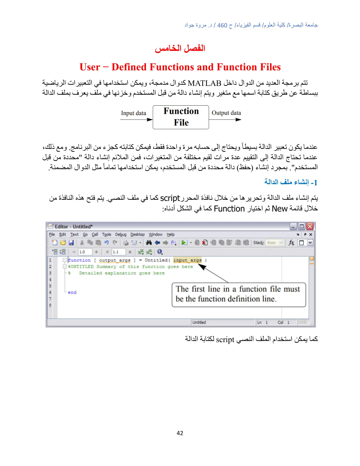 غلاف تقرير User Defined Functions and Function Files