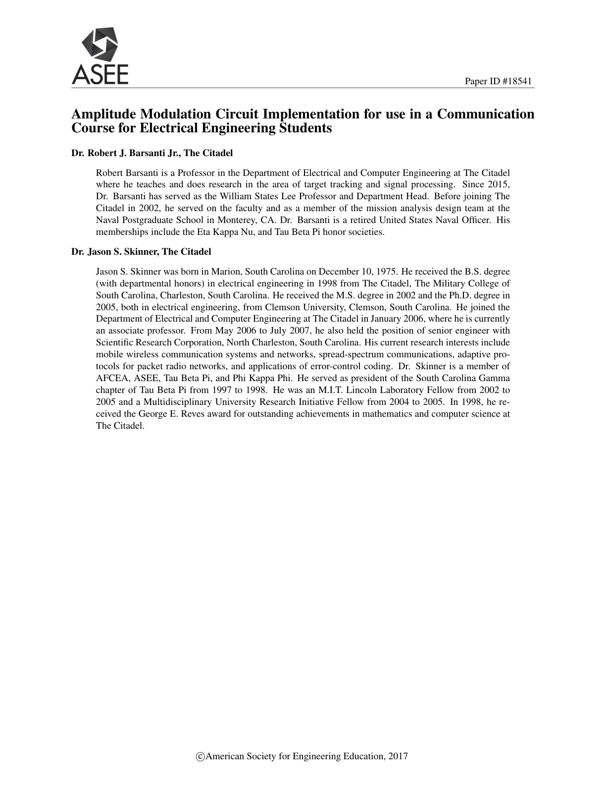 غلاف تقرير Amplitude Modulation Circuit Implementation for use in a Communication Course for Electrical Engineering Students
