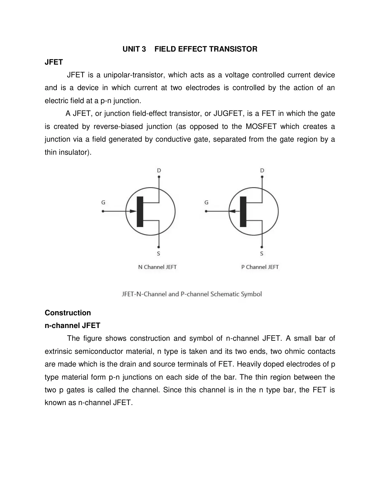 غلاف تقرير JFET FIELD EFFECT TRANSISTOR