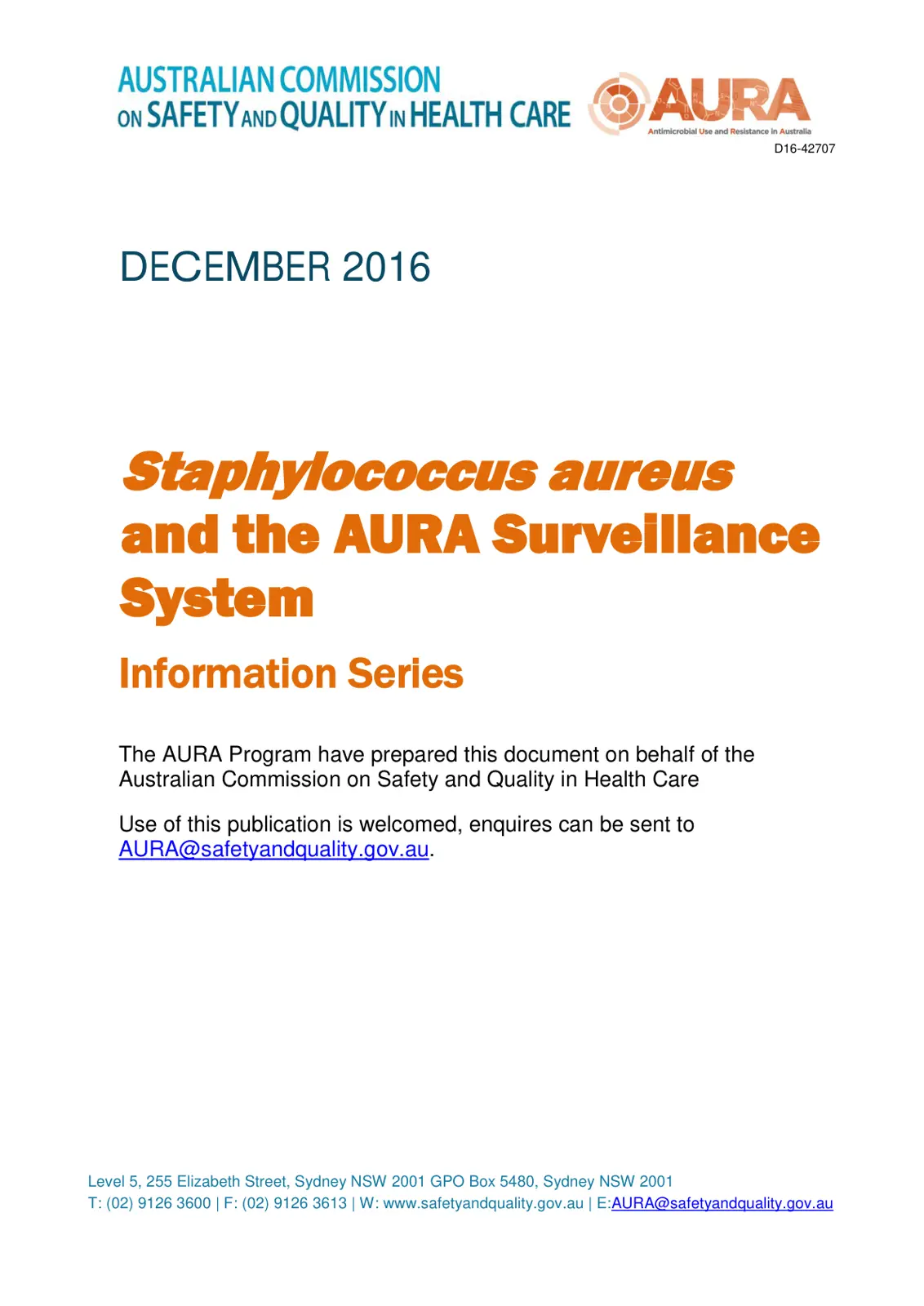 غلاف تقرير Staphylococcus aureus and the AURA Surveillance System