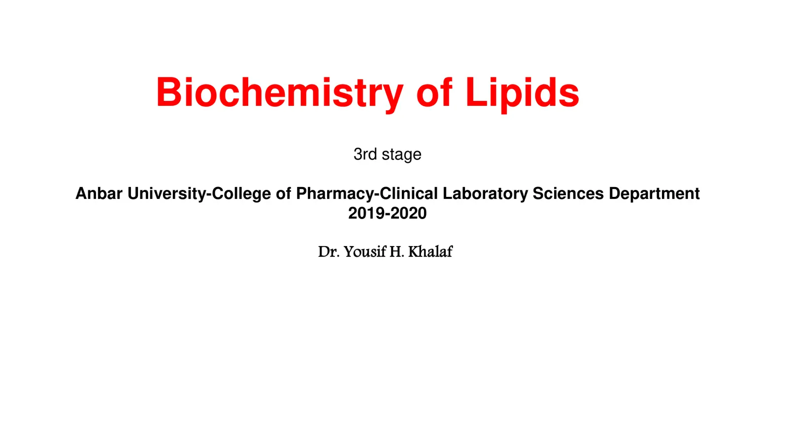 غلاف تقرير Biochemistry of Lipids
