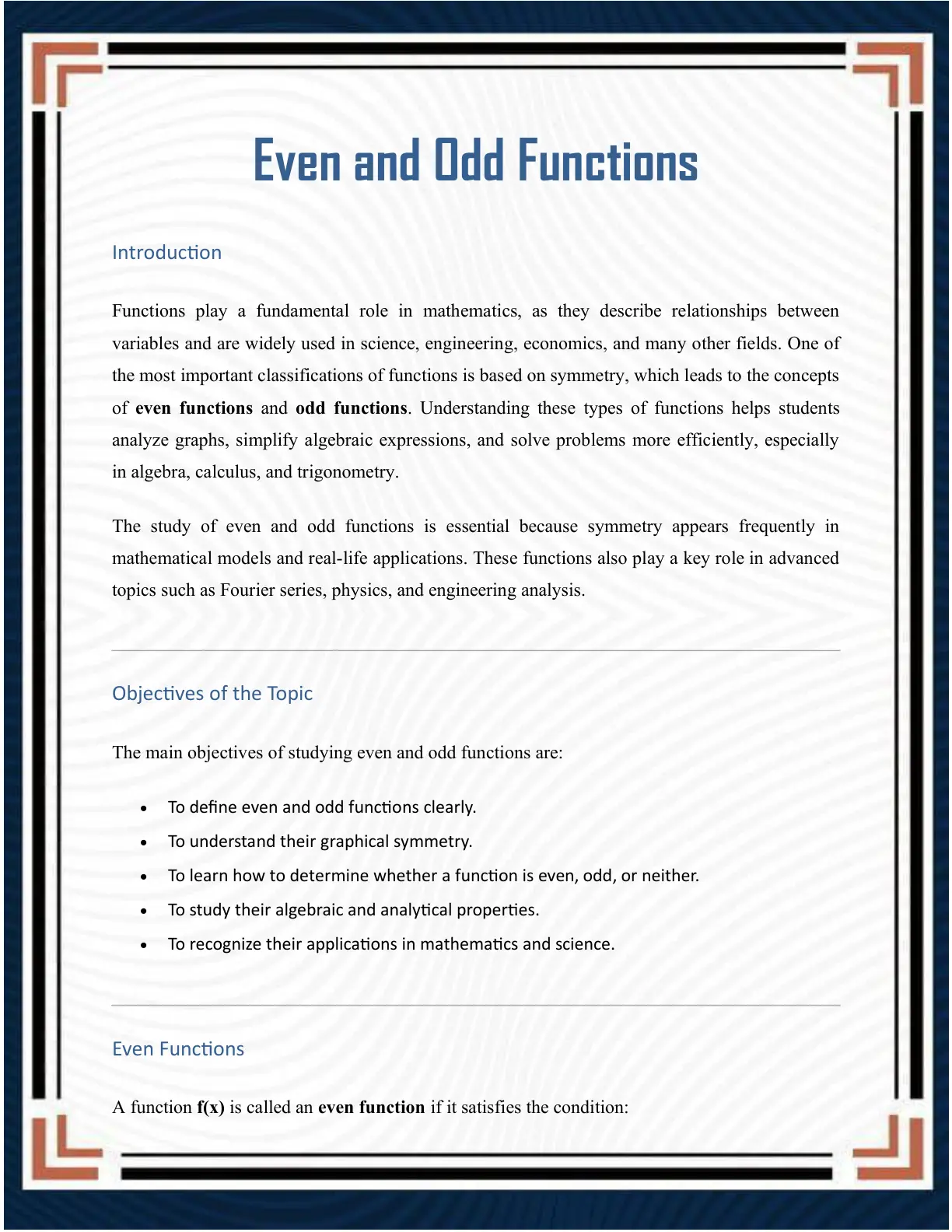 غلاف تقرير Even and Odd Functions