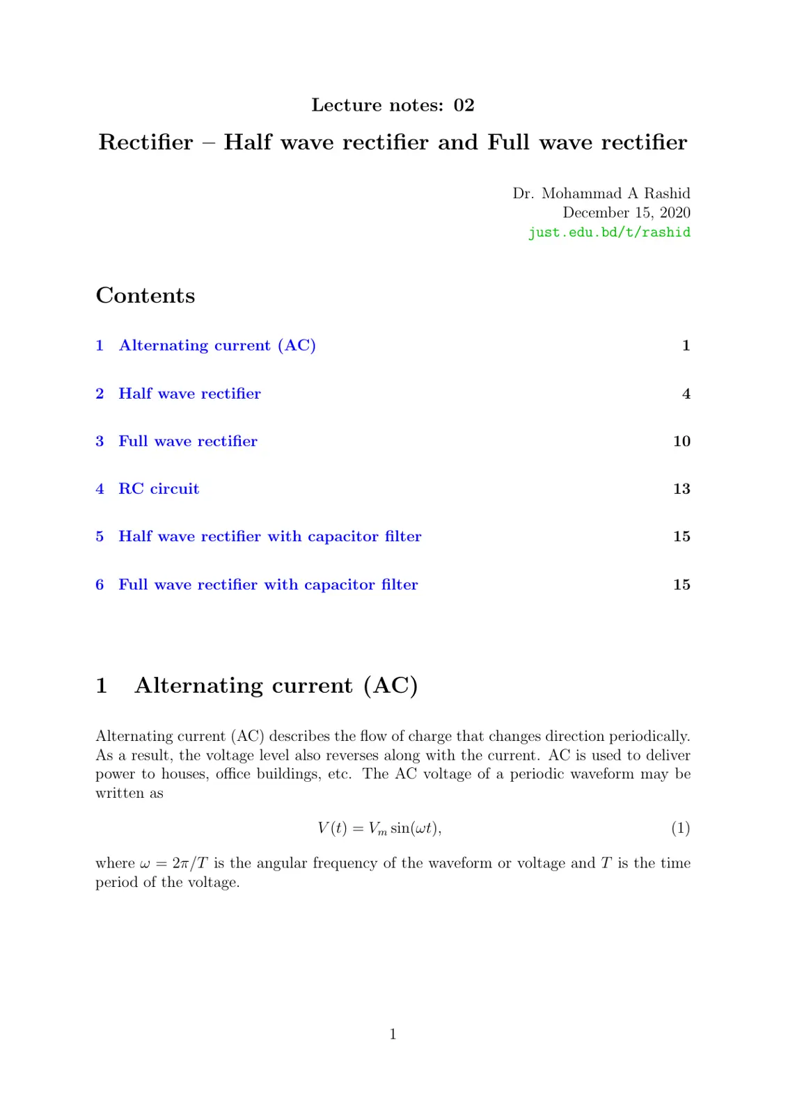 غلاف تقرير Lecture notes: 02 Rectifier Half wave rectifier and Full wave rectifier