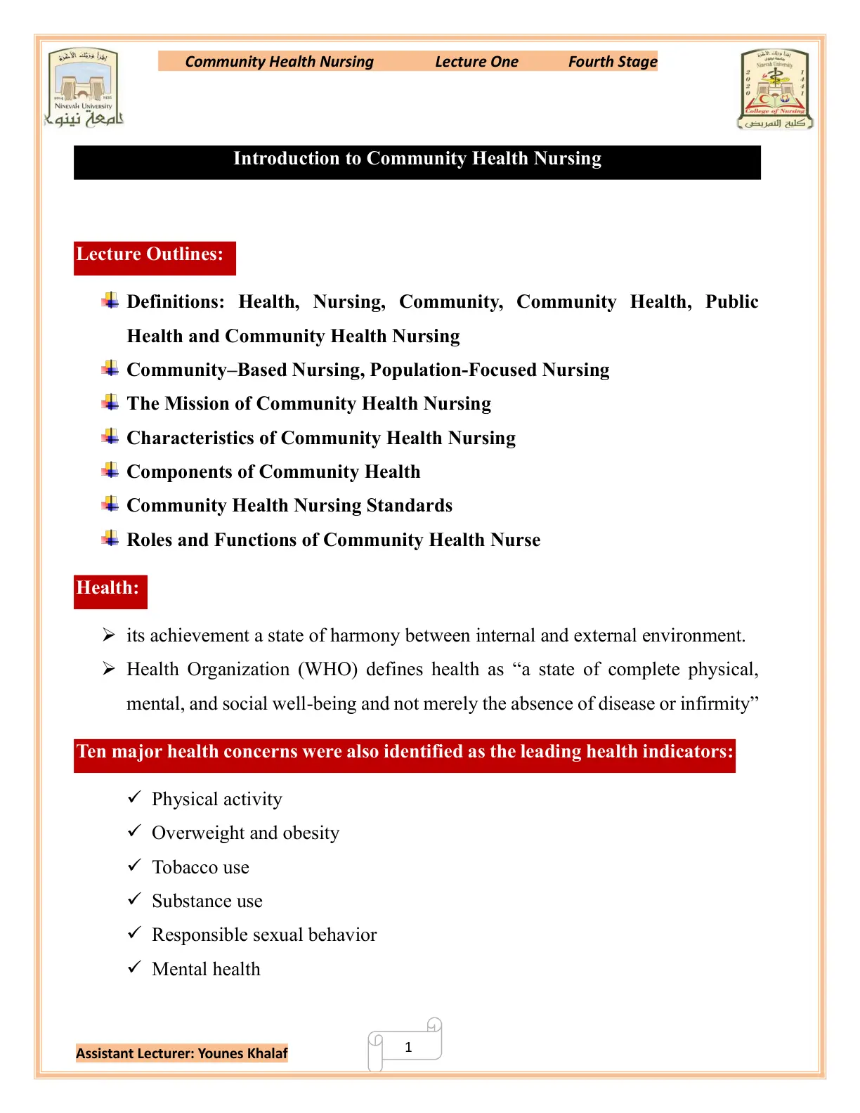 غلاف تقرير Introduction to Community Health Nursing