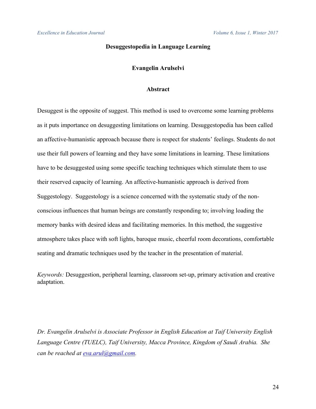 غلاف تقرير Desuggestopedia in Language Learning