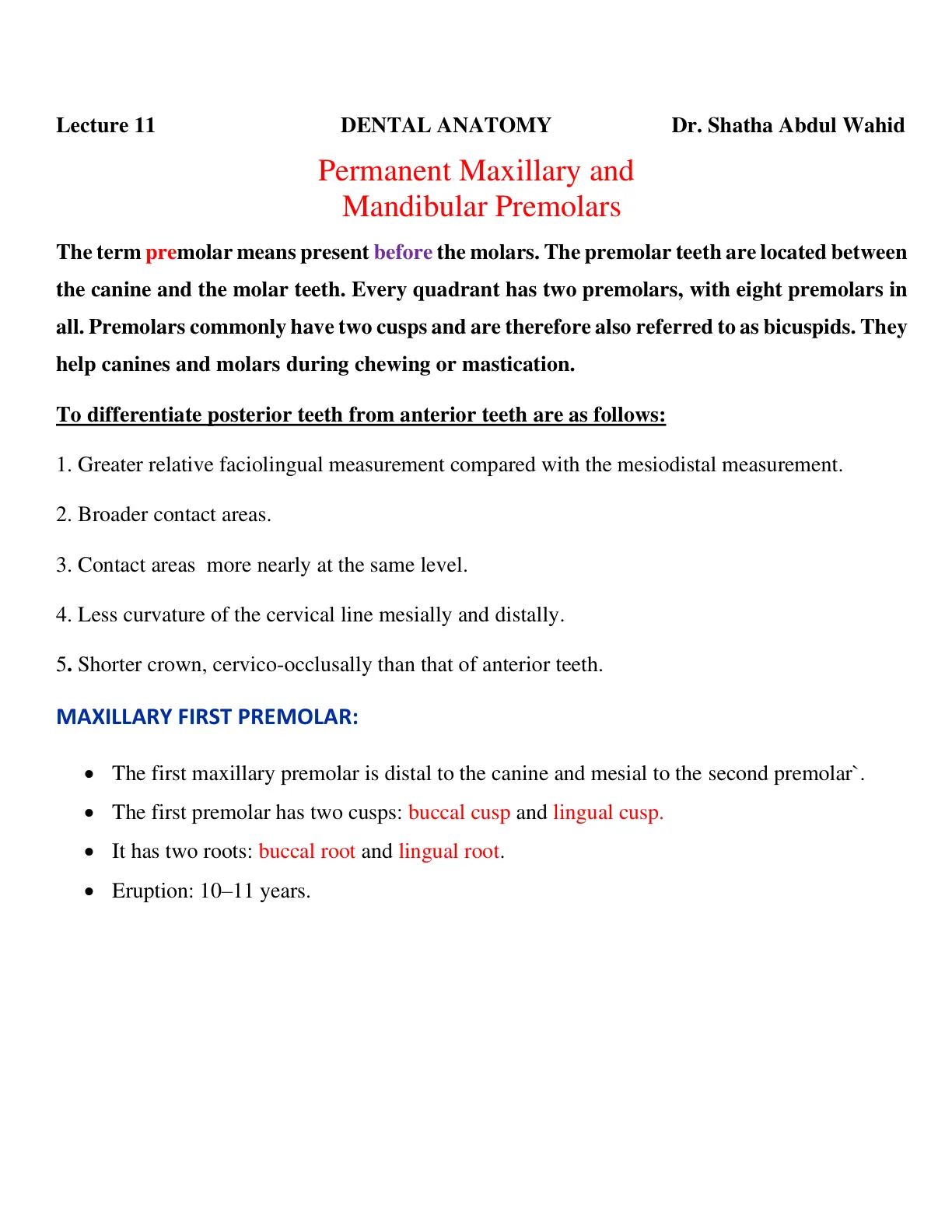 غلاف تقرير Permanent Maxillary and Mandibular Premolars
