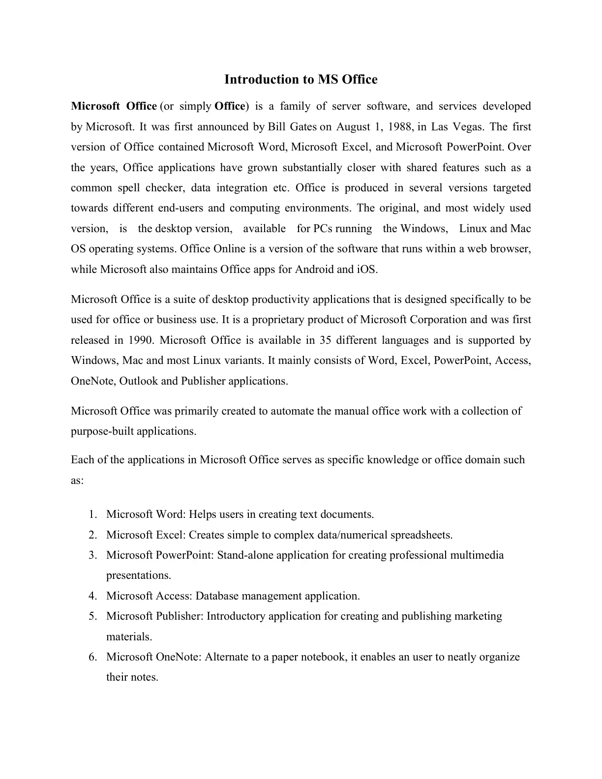 غلاف تقرير Introduction to MS Office