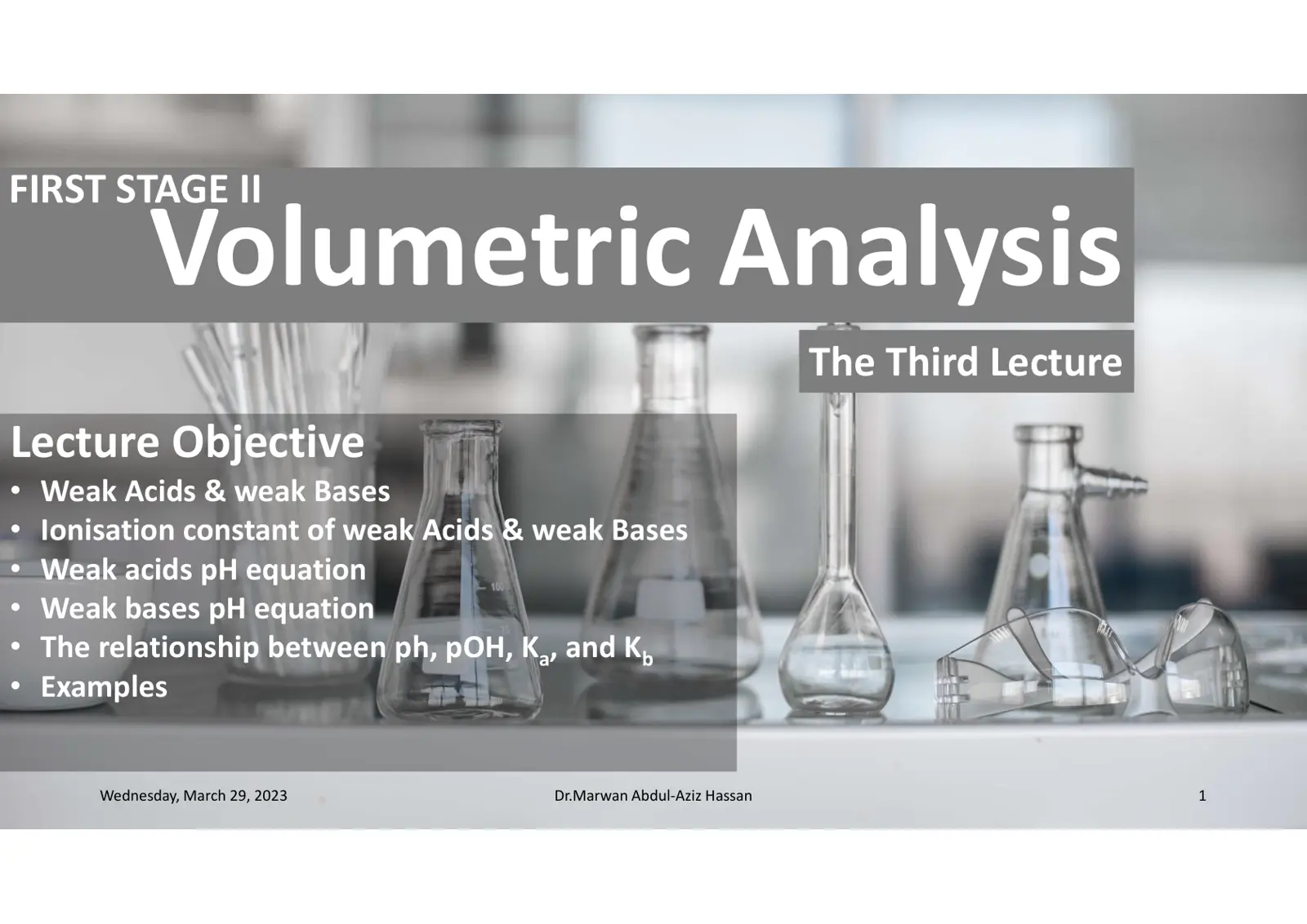 غلاف تقرير FIRST STAGE II - Volumetric Analysis - The Third Lecture