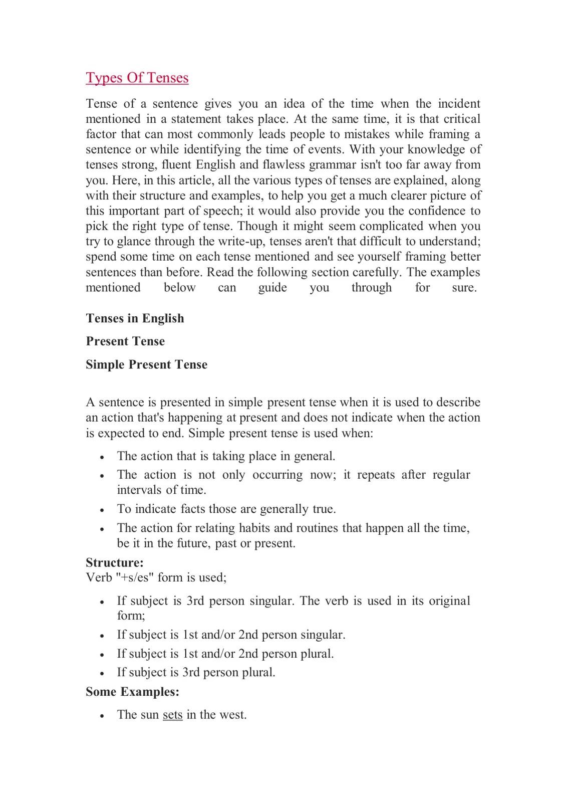 غلاف تقرير Types Of Tenses