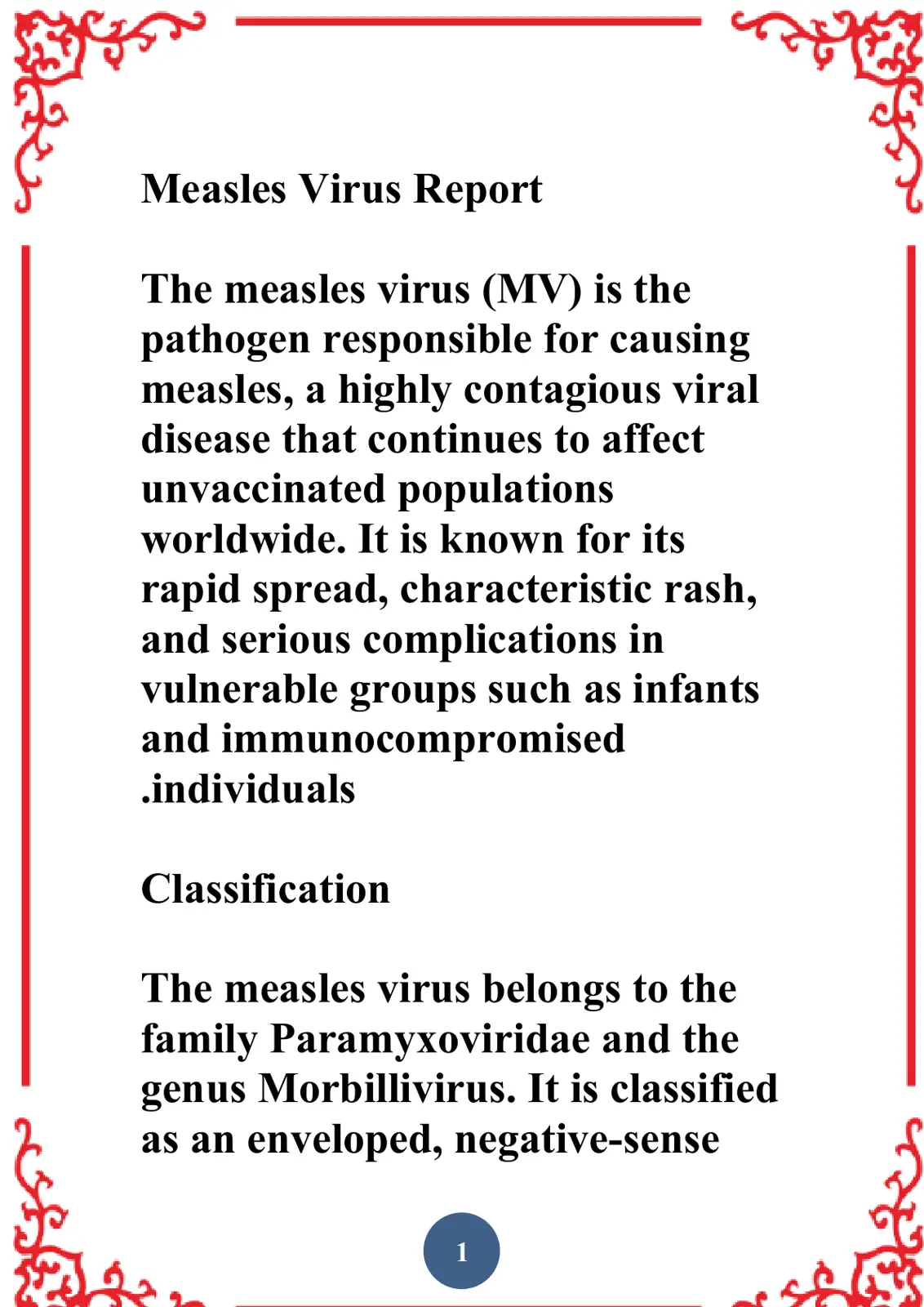 غلاف تقرير Measles Virus Report