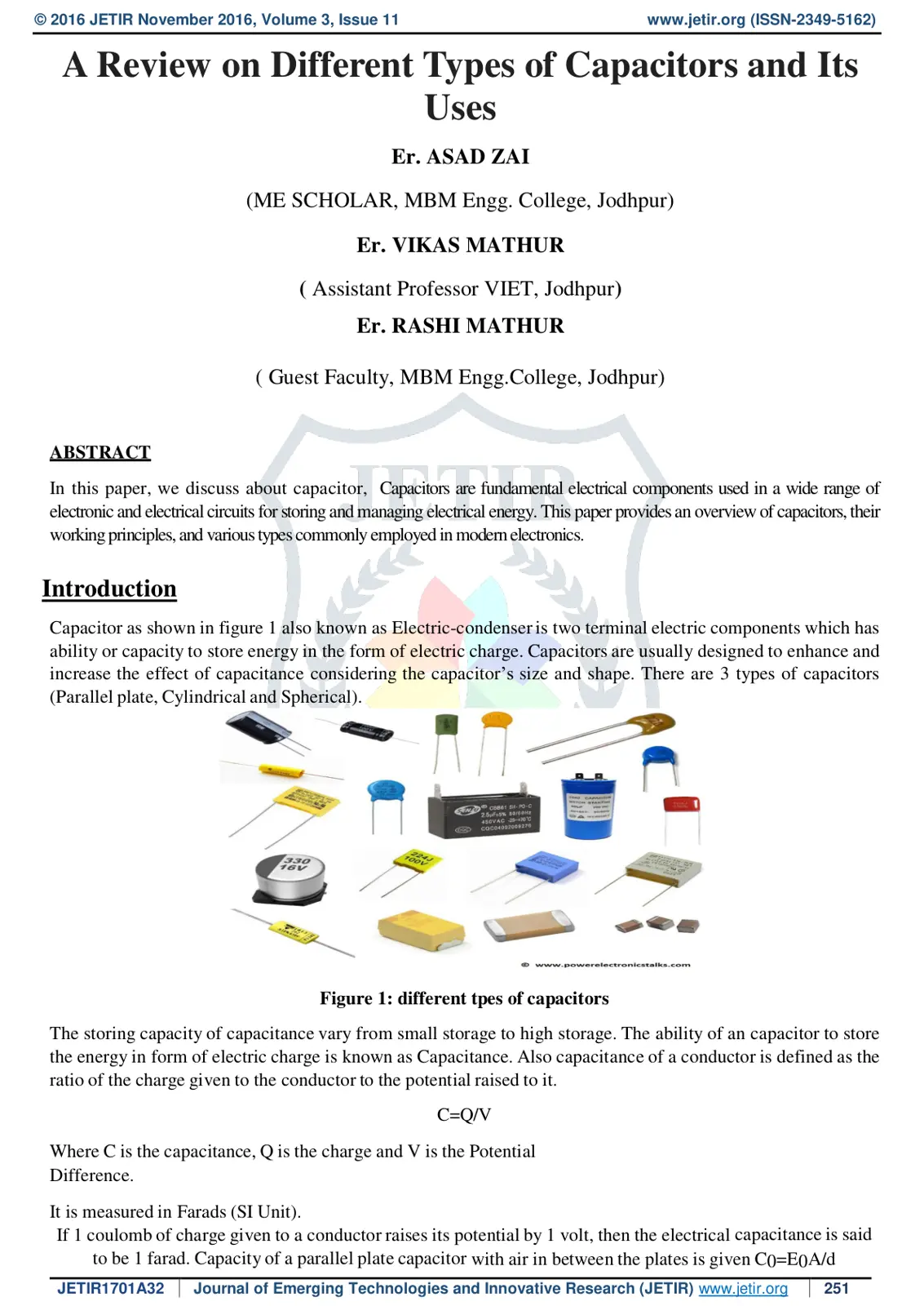 غلاف تقرير A Review on Different Types of Capacitors and Its Uses