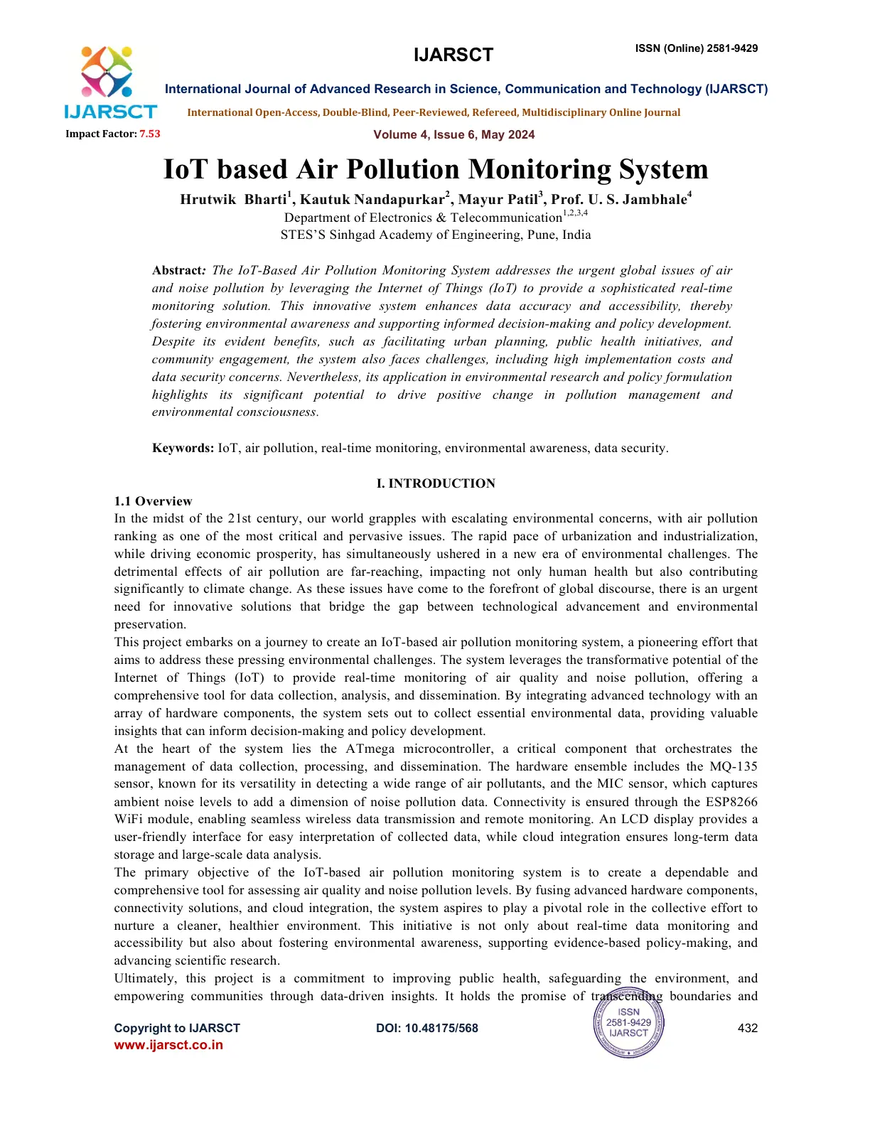 غلاف تقرير IoT based Air Pollution Monitoring System