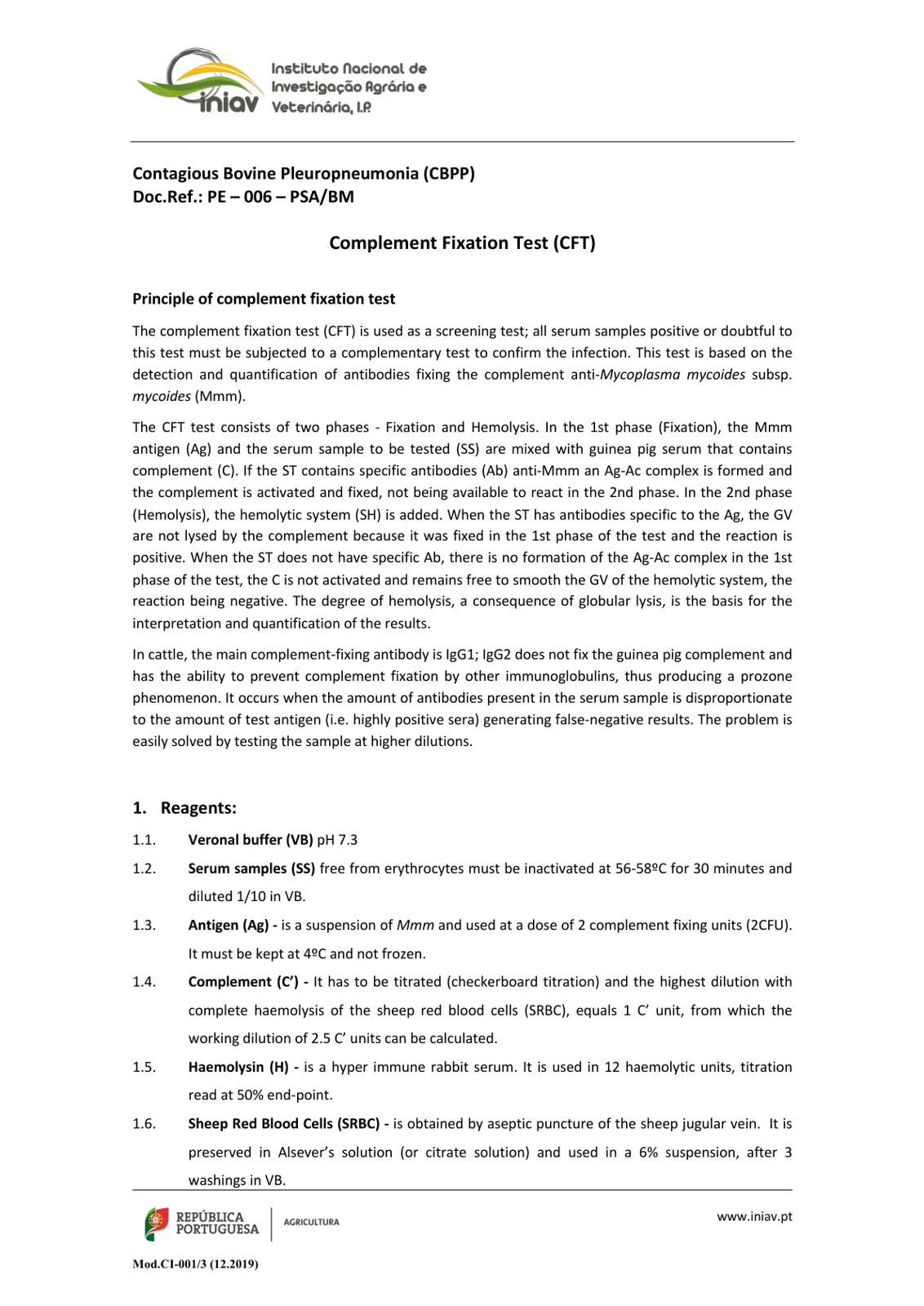 غلاف تقرير Complement Fixation Test (CFT)