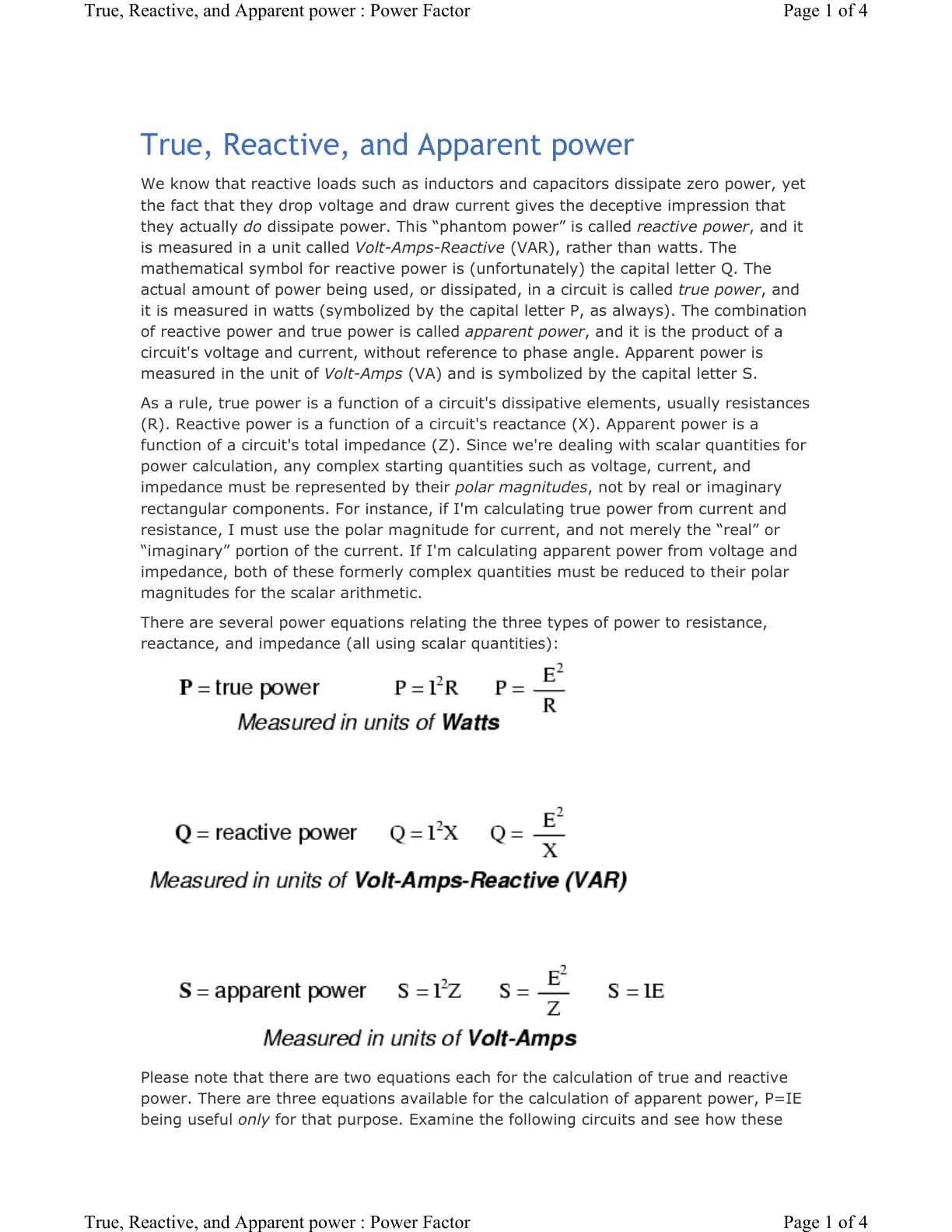 غلاف تقرير True, Reactive, and Apparent power: Power Factor