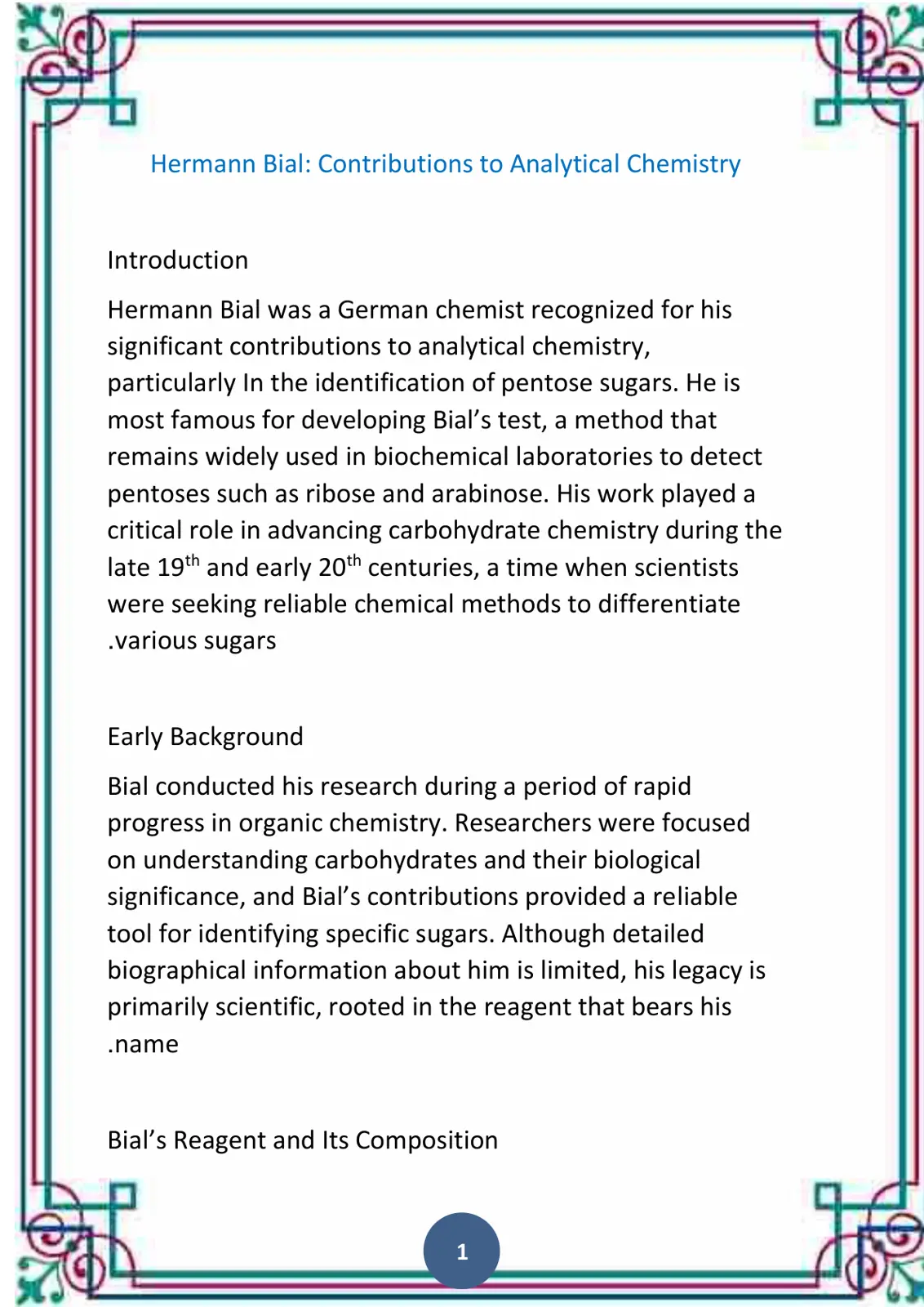 غلاف تقرير Hermann Bial: Contributions to Analytical Chemistry