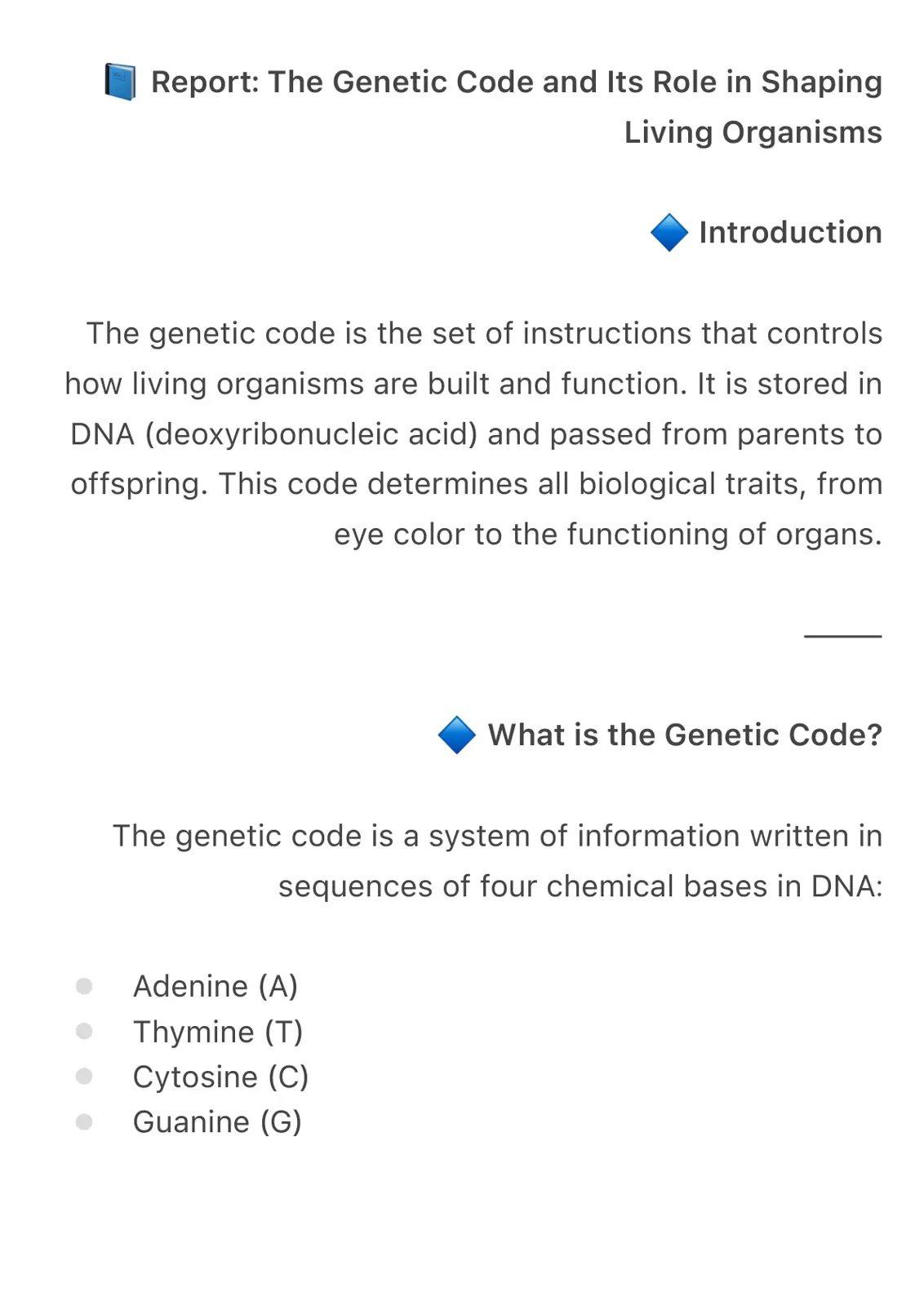 غلاف تقرير The Genetic Code and Its Role in Shaping Living Organisms