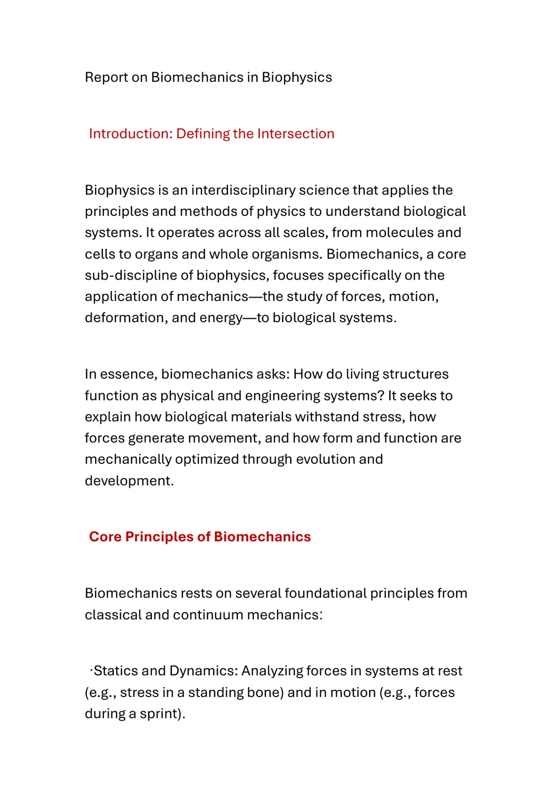 غلاف تقرير Report on Biomechanics in Biophysics