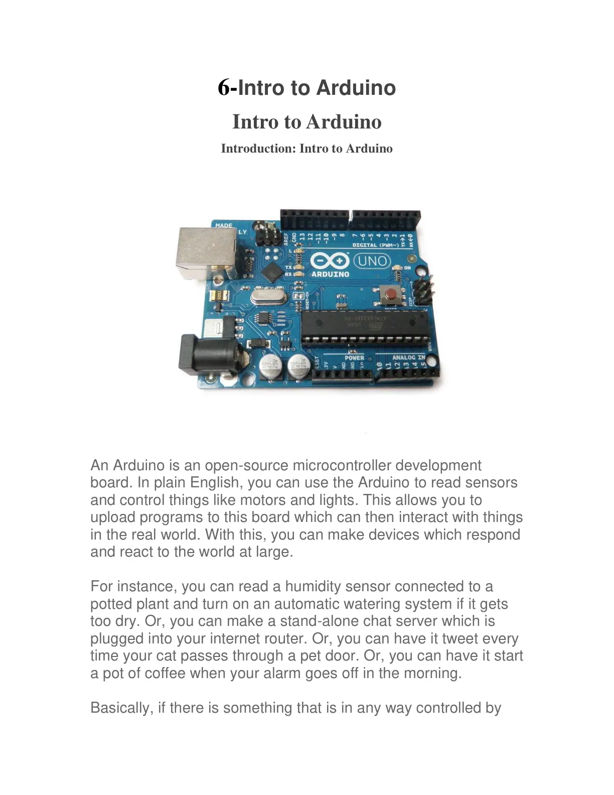 غلاف تقرير Intro to Arduino
