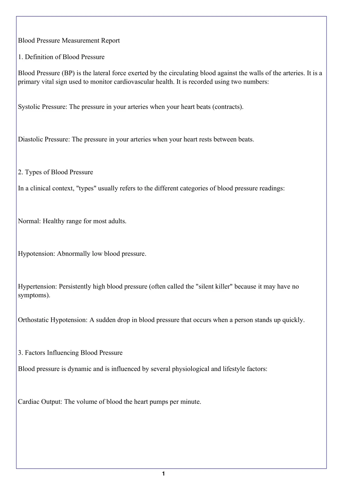 غلاف تقرير Blood Pressure Measurement Report