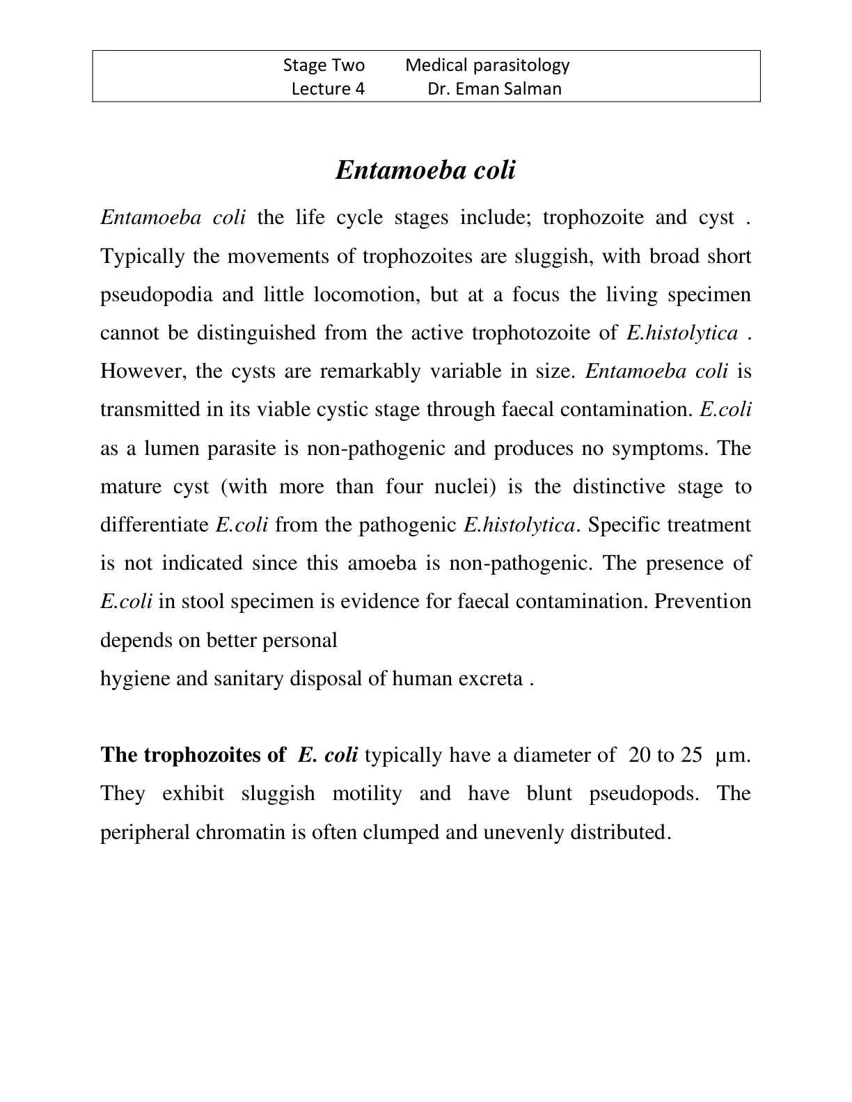 غلاف تقرير Entamoeba coli