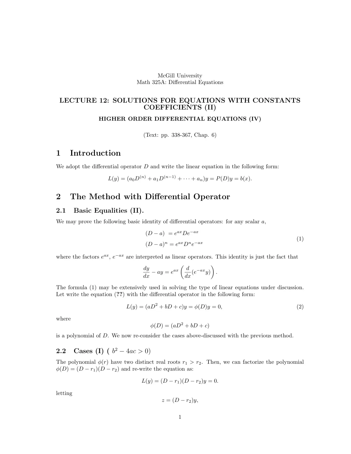 غلاف تقرير Differential Equations - Lecture 12