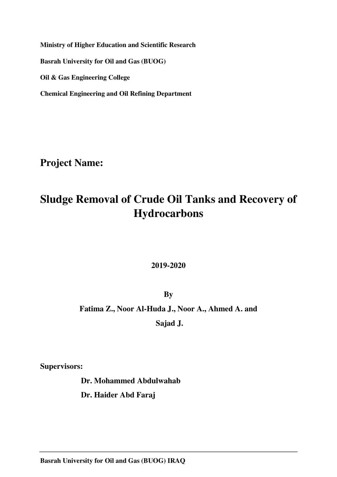 غلاف تقرير Sludge Removal of Crude Oil Tanks and Recovery of Hydrocarbons
